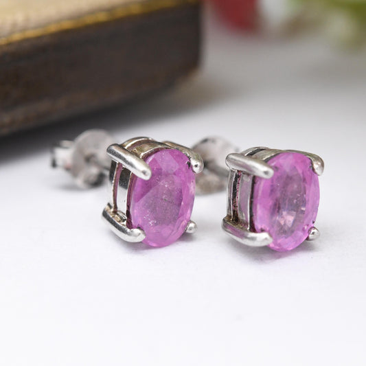 Sterling Silver Pink Sapphire Stud Earrings TGGC - Oval Cut Faceted Pink Gemstone Studs | Pretty Gift for Her