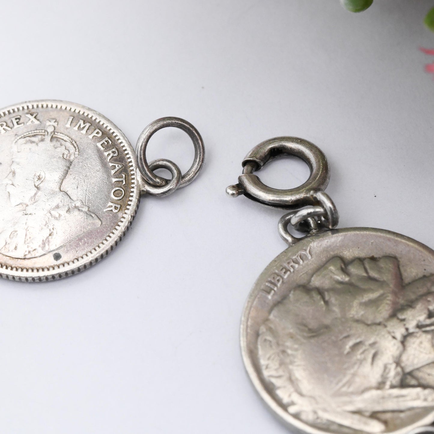 Vintage Silver Coin Bracelet with World Coins - 1936 Walking Liberty Half Dollar 1914 Quarter 1932 George V South Africa Shilling Sixpence