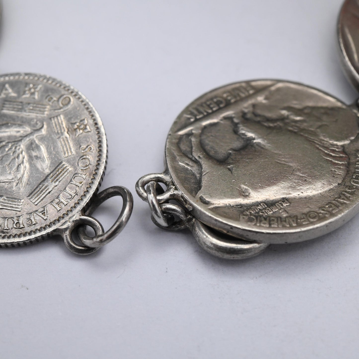 Vintage Silver Coin Bracelet with World Coins - 1936 Walking Liberty Half Dollar 1914 Quarter 1932 George V South Africa Shilling Sixpence