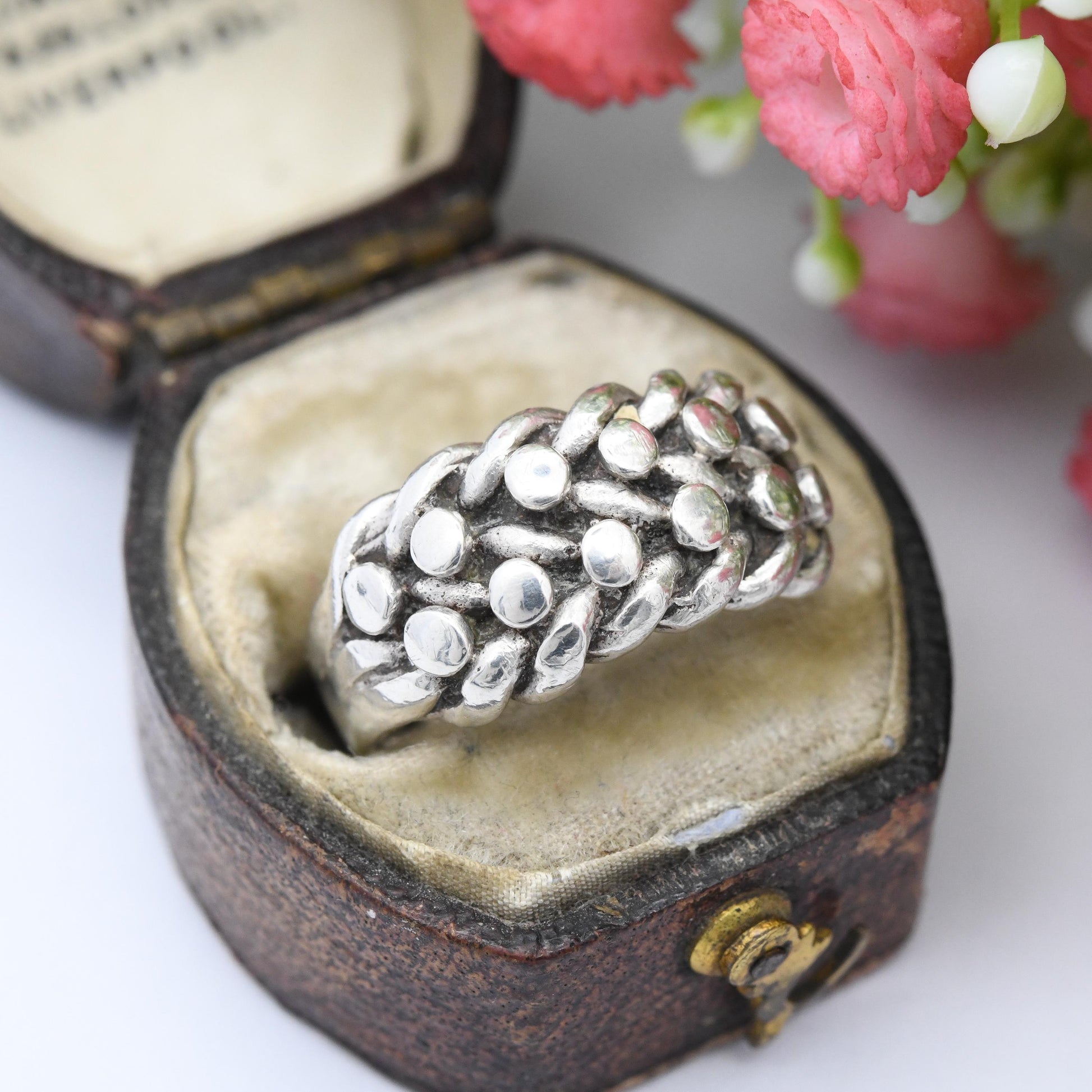 Vintage Sterling Silver Keeper Ring 1970 - 2 Rows Knotted Band Unisex Everyday Silver Sentimental Jewellery | UK Size - M | US Size - 6 1/4