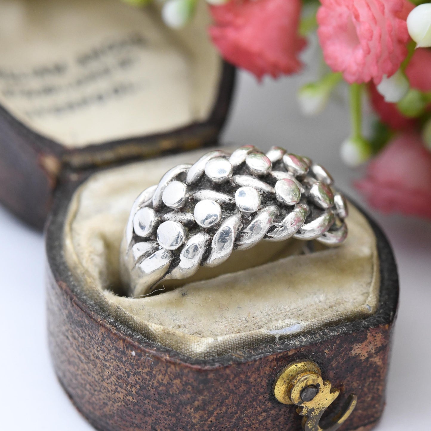 Vintage Sterling Silver Keeper Ring 1970 - 2 Rows Knotted Band Unisex Everyday Silver Sentimental Jewellery | UK Size - M | US Size - 6 1/4