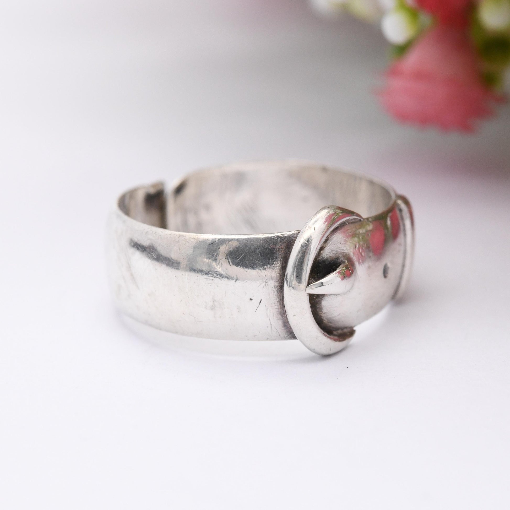 Antique Victorian Sterling Silver Buckle Ring 1897 - Minimalist Victorian Unisex Belt Band Ring Adjustable Size | UK Size - S | US Size - 9