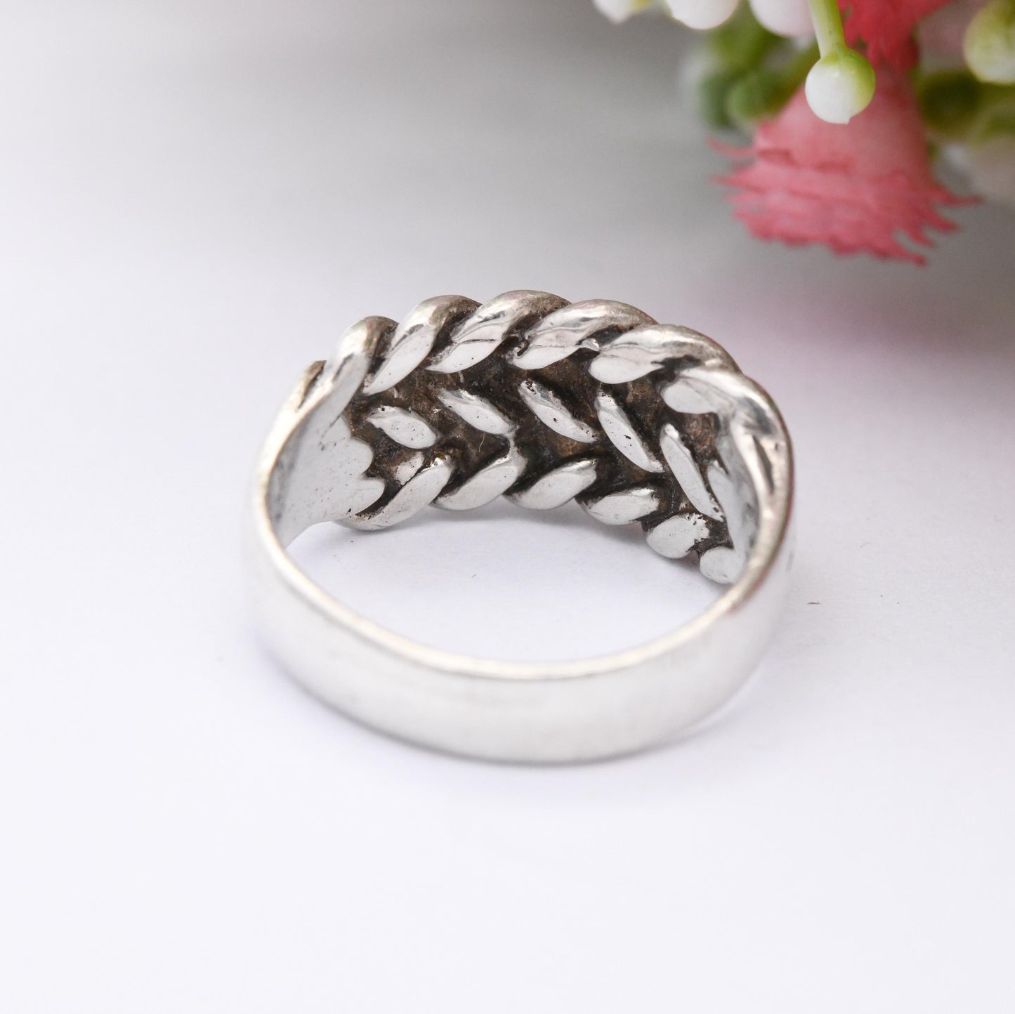 Vintage Sterling Silver Keeper Ring 1970 - 2 Rows Knotted Band Unisex Everyday Silver Sentimental Jewellery | UK Size - M | US Size - 6 1/4