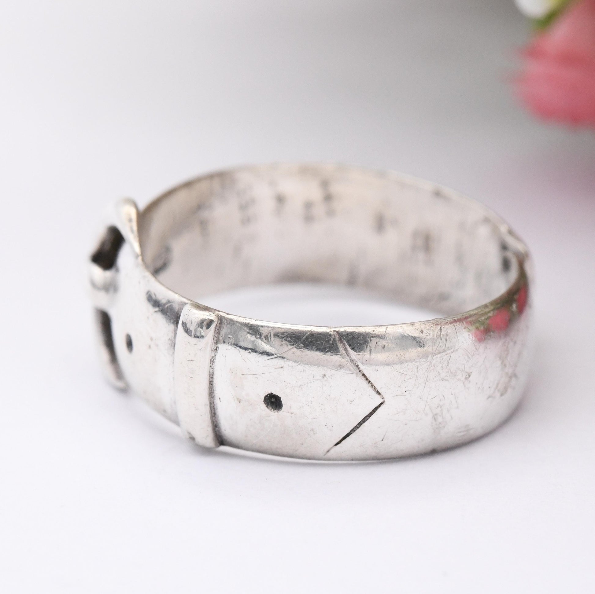 Antique Victorian Sterling Silver Buckle Ring 1897 - Minimalist Victorian Unisex Belt Band Ring Adjustable Size | UK Size - S | US Size - 9