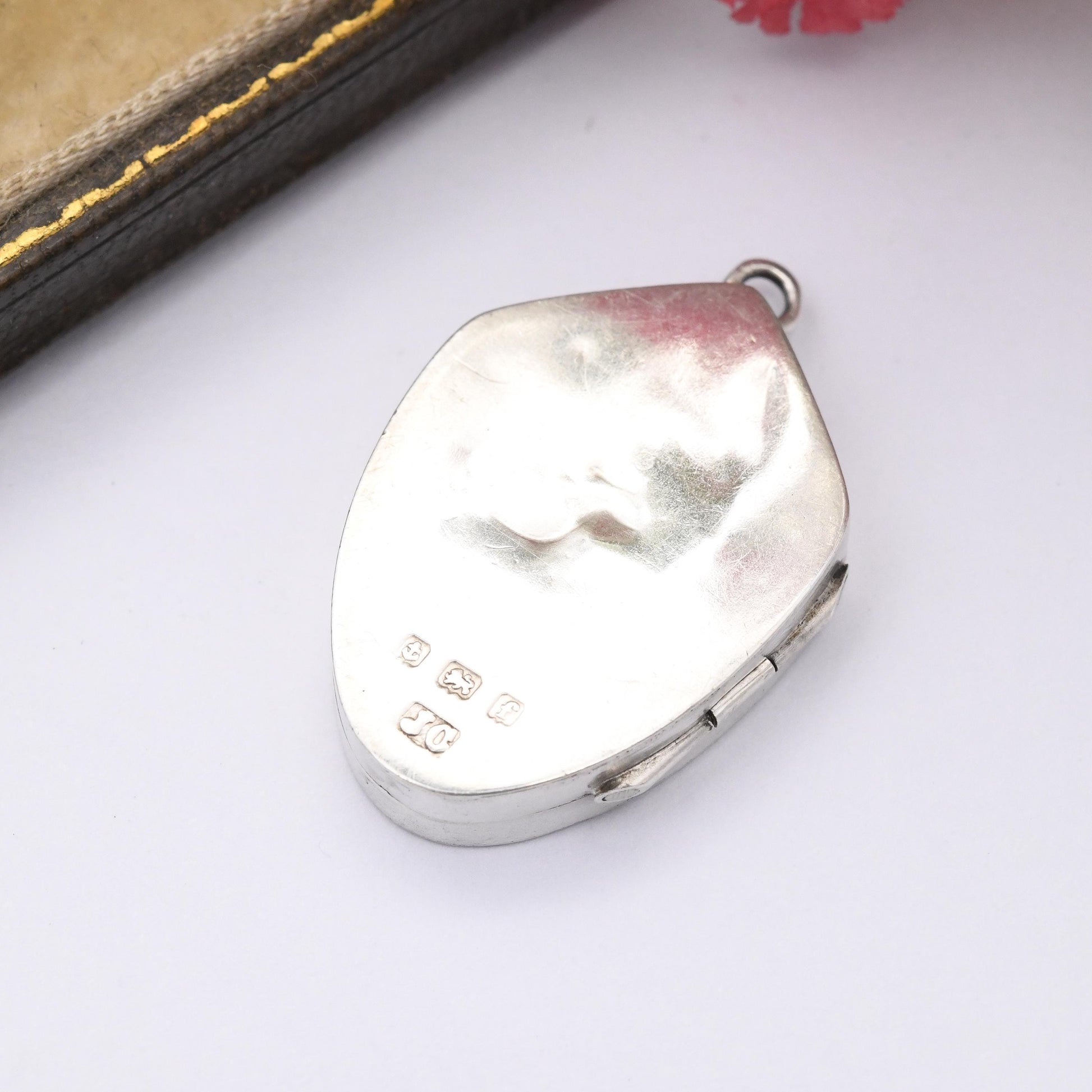 Antique Aesthetic Movement Sterling Silver Locket with Bird 1905 - Sweet Opening Pendant with Flowers and Animal | for Charm Necklace Stack