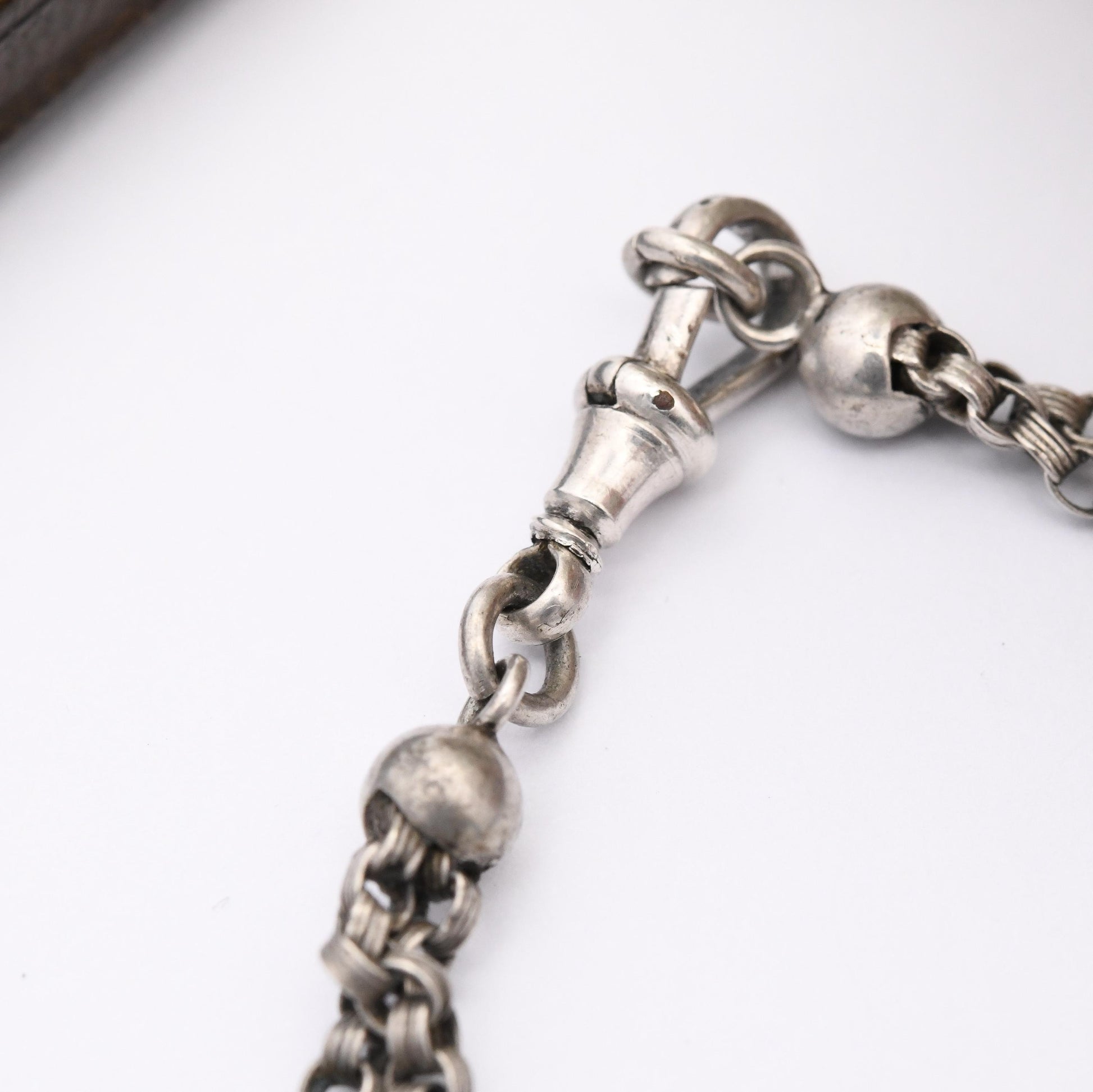 Antique Sterling Silver Baby Bracelet with Puffed Heart Charm - Victorian Rolo Link Double Chain | Sweet Gift for Baptism Christening
