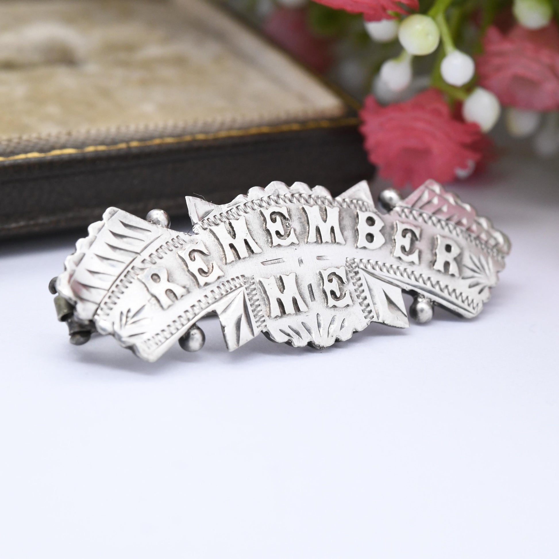 Antique Victorian Remember Me Brooch Sterling Silver 1894 - Mourning Jewellery Sentimental Victoriana | Sweetheart Brooch