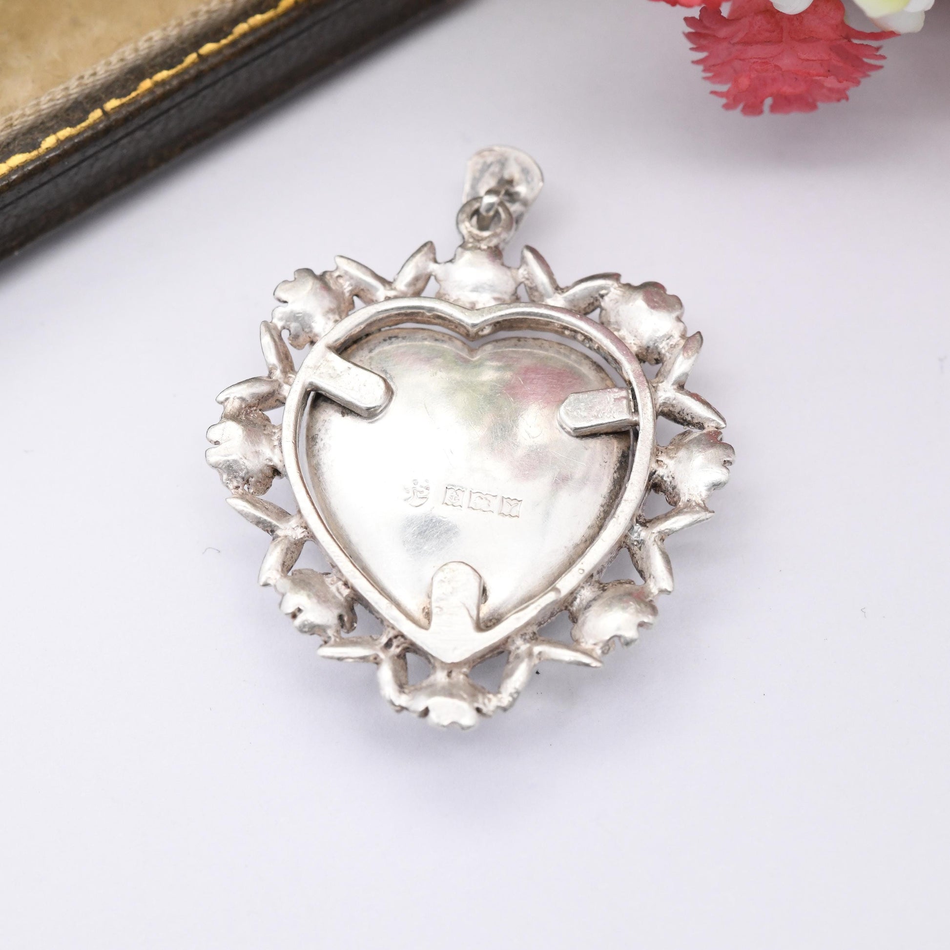 Vintage Sterling Silver Heart Locket Pendant 1973 - Unusual Large Floral Love Heart Shape | Flower Border Rose | Sweet Gift for Her Daughter