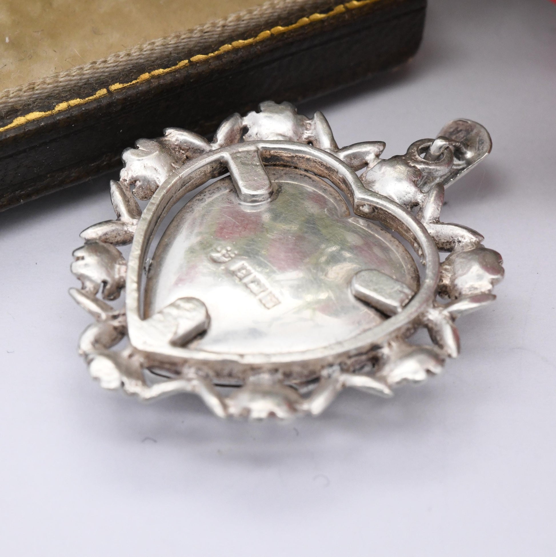 Vintage Sterling Silver Heart Locket Pendant 1973 - Unusual Large Floral Love Heart Shape | Flower Border Rose | Sweet Gift for Her Daughter