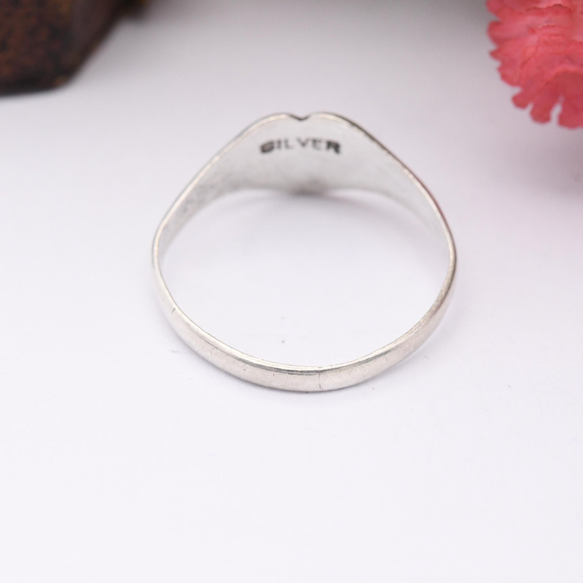 Vintage Sterling Silver Heart Signet Ring - Little Engraved Silver Love Heart Jewellery Everyday Pinkie Ring | UK Size - K | US Size - 5 1/4