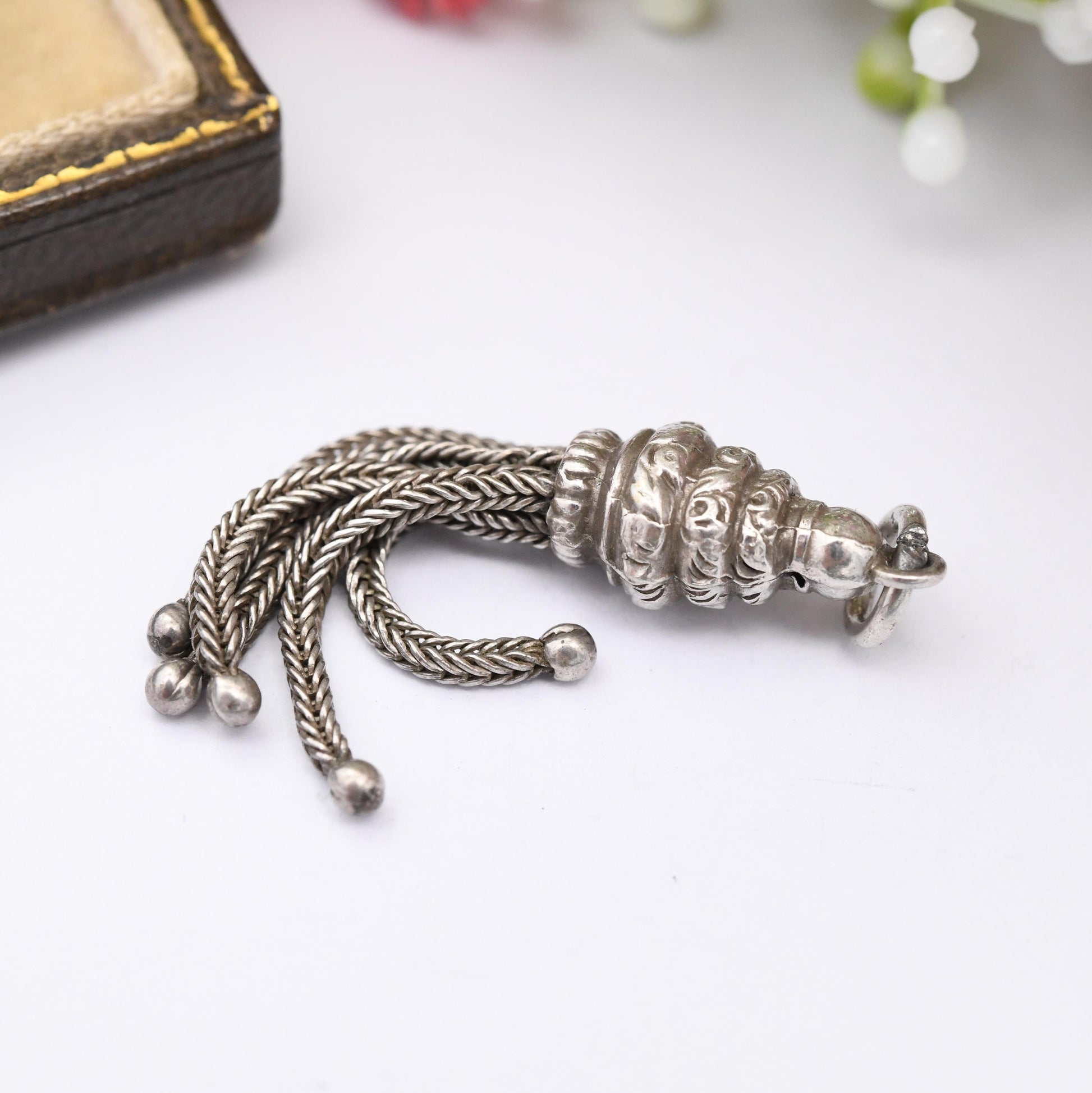 True Vintage Sterling Silver Tassel Charm Pendant - for Charm Bracelet Necklace Articulated Detailed Victorian Antique Style Patterned