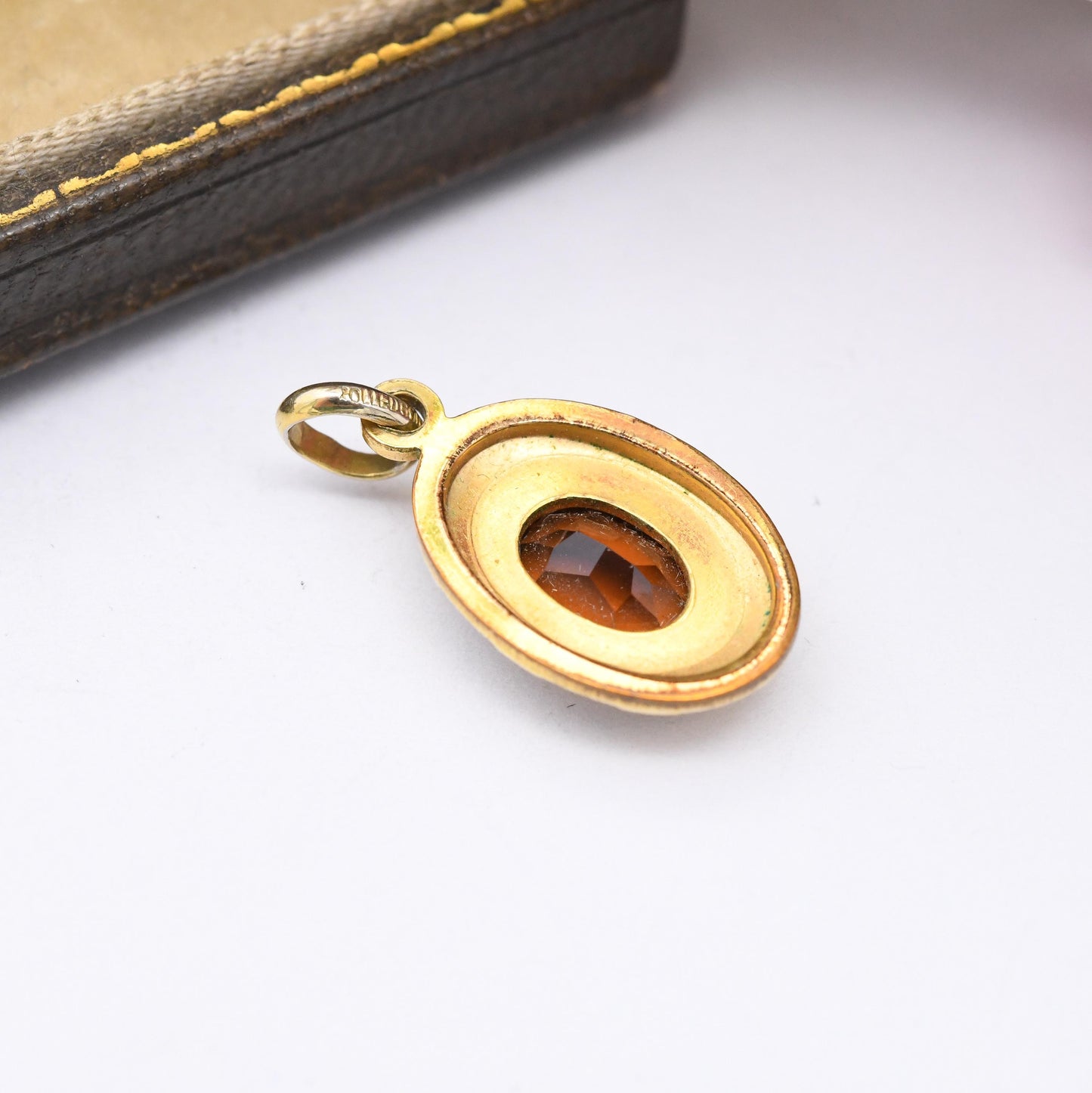 Vintage Andreas Daub Rolled Gold Pendant A*D - Mid-Century Orange Gemstone | German Designer | Small Pendant Charm for Necklace Pretty Gift