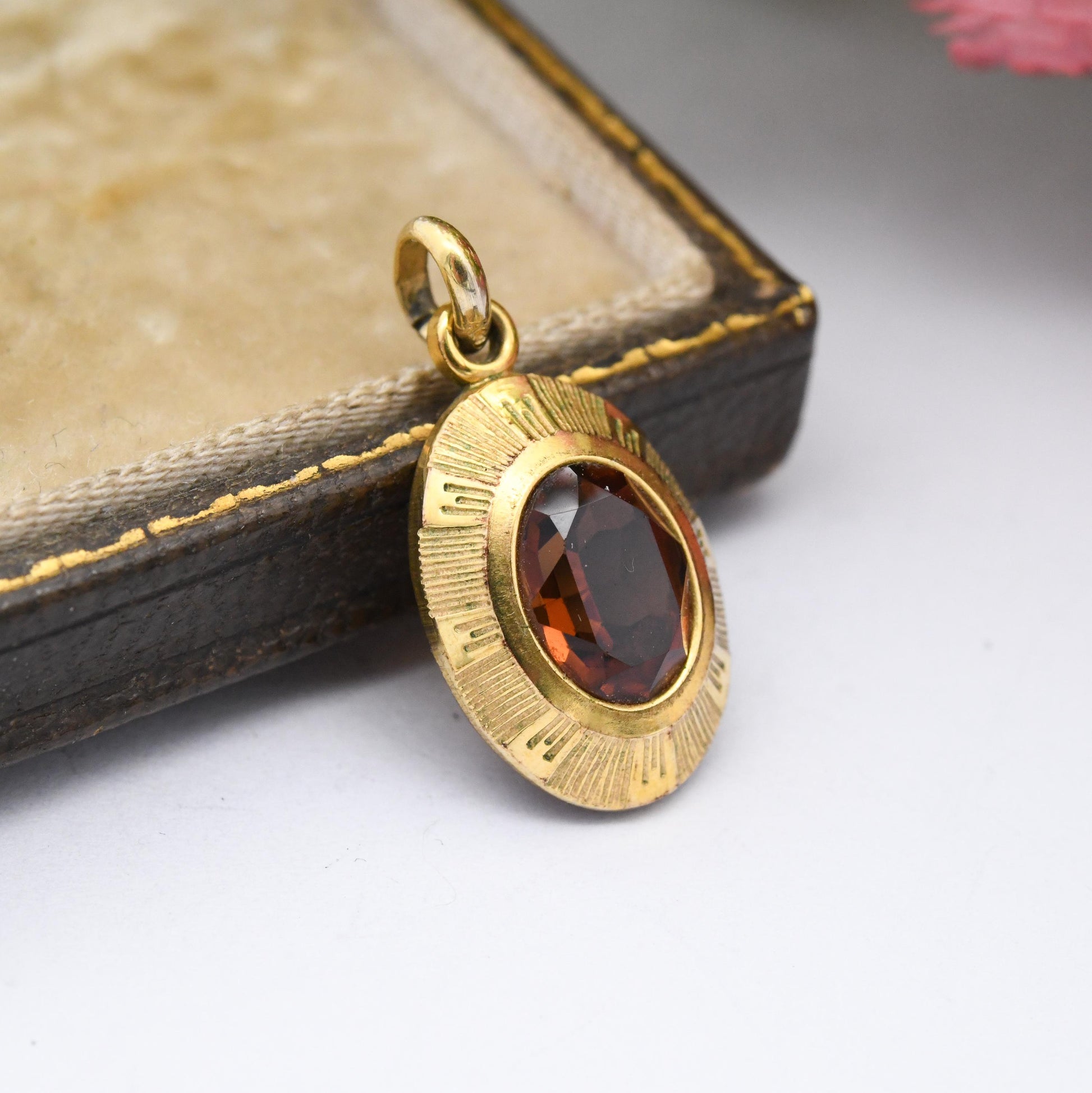 Vintage Andreas Daub Rolled Gold Pendant A*D - Mid-Century Orange Gemstone | German Designer | Small Pendant Charm for Necklace Pretty Gift