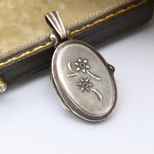 Vintage Kordes and Lichtenfels Sterling Silver Locket Pendant with Hair Inside - Oval Flower Locket Mourning Jewellery Gift for Her Daughter