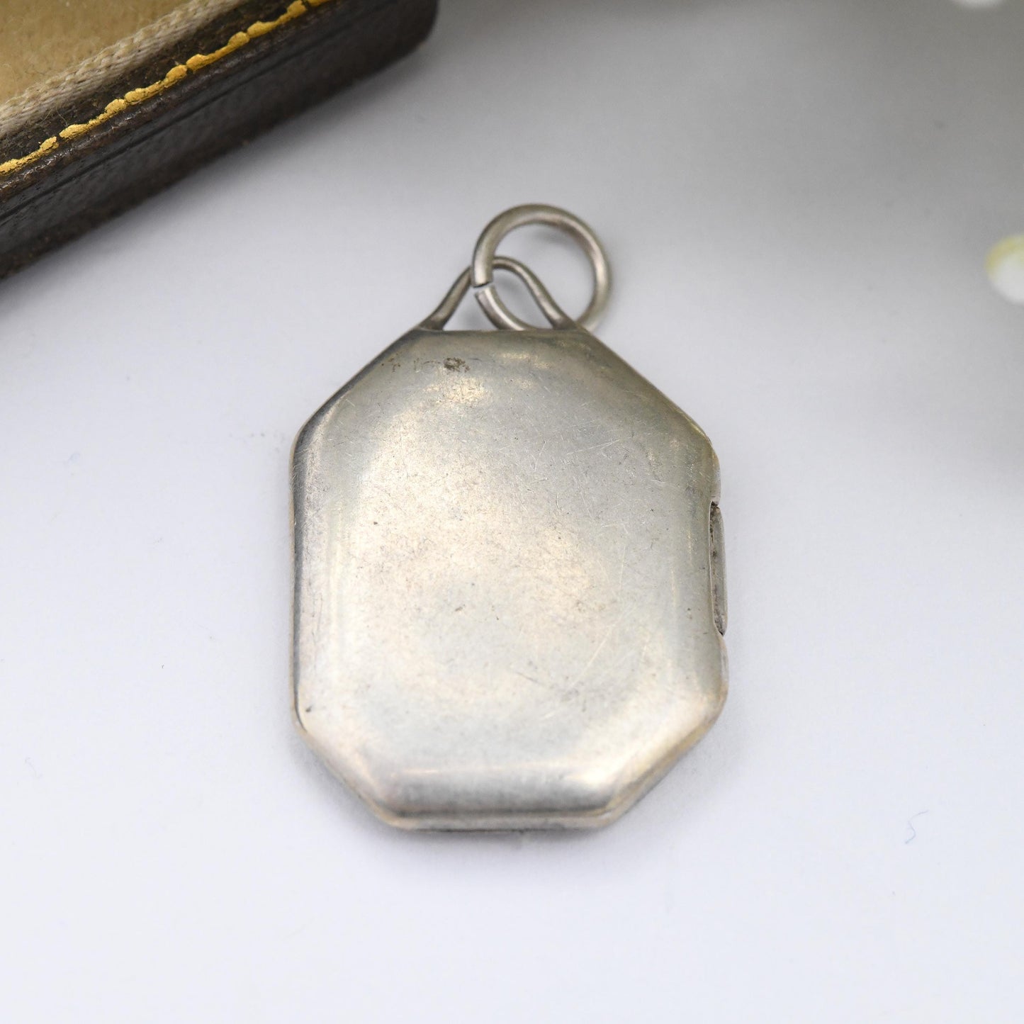 Antique Silver Locket Pendant Necklace with Engraved Flower Design - Rectangle Octagon Shape | Pretty Silver Gift for Her