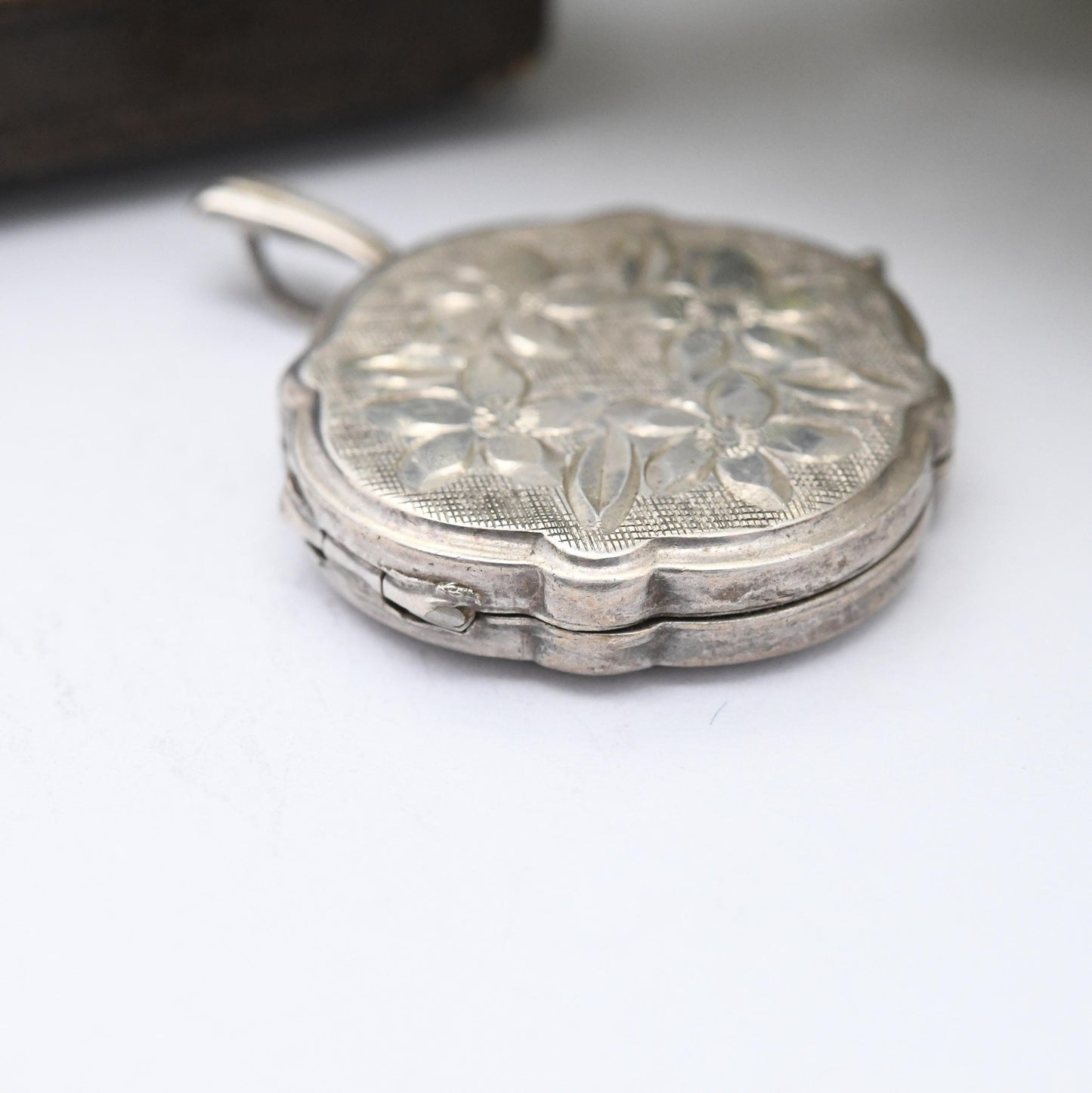 Vintage Georg Jensen Sterling Silver Locket Pendant with Flower Design - Scalloped Circle Shape Mid-Century Textured Pretty Gift for Her