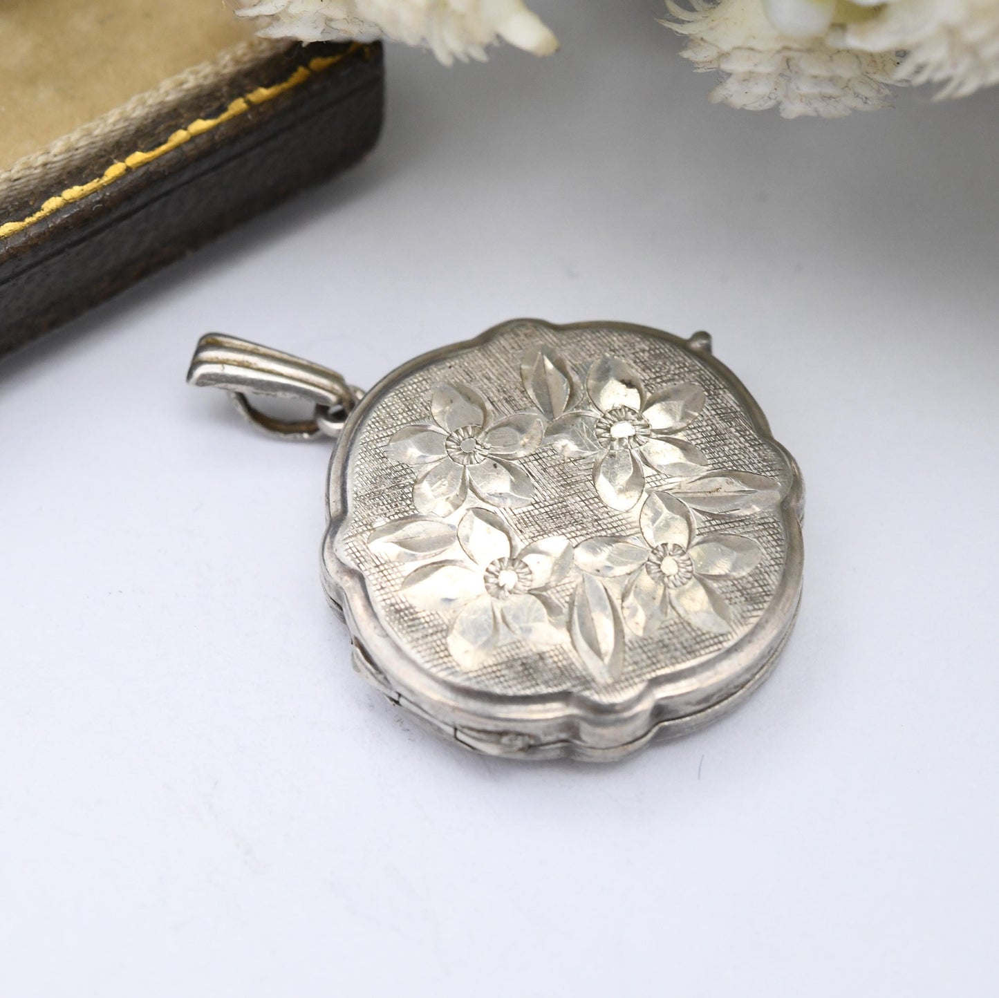 Vintage Georg Jensen Sterling Silver Locket Pendant with Flower Design - Scalloped Circle Shape Mid-Century Textured Pretty Gift for Her