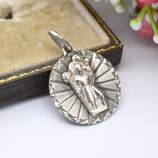 Vintage Silver St. Christopher Pendant Patron Saint of Travellers - Birthday Christening Gift | Engraved Star 3D Design for Charm Necklace