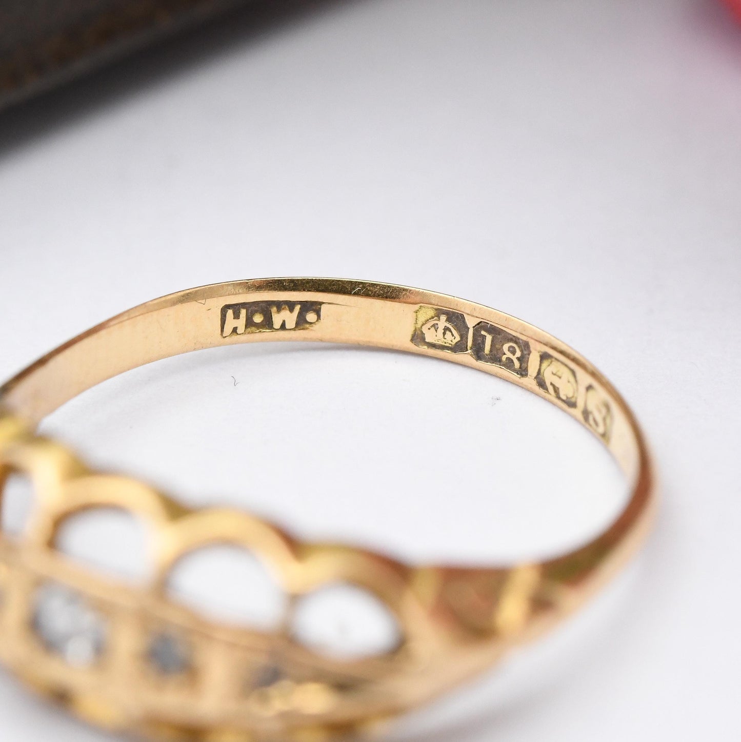 Antique 18ct Gold Old Cut Diamond Boat Ring 1917 - 20th Century Pretty Five Stone Ring Gift for Her | UK Size - N | US Size - 6 3/4