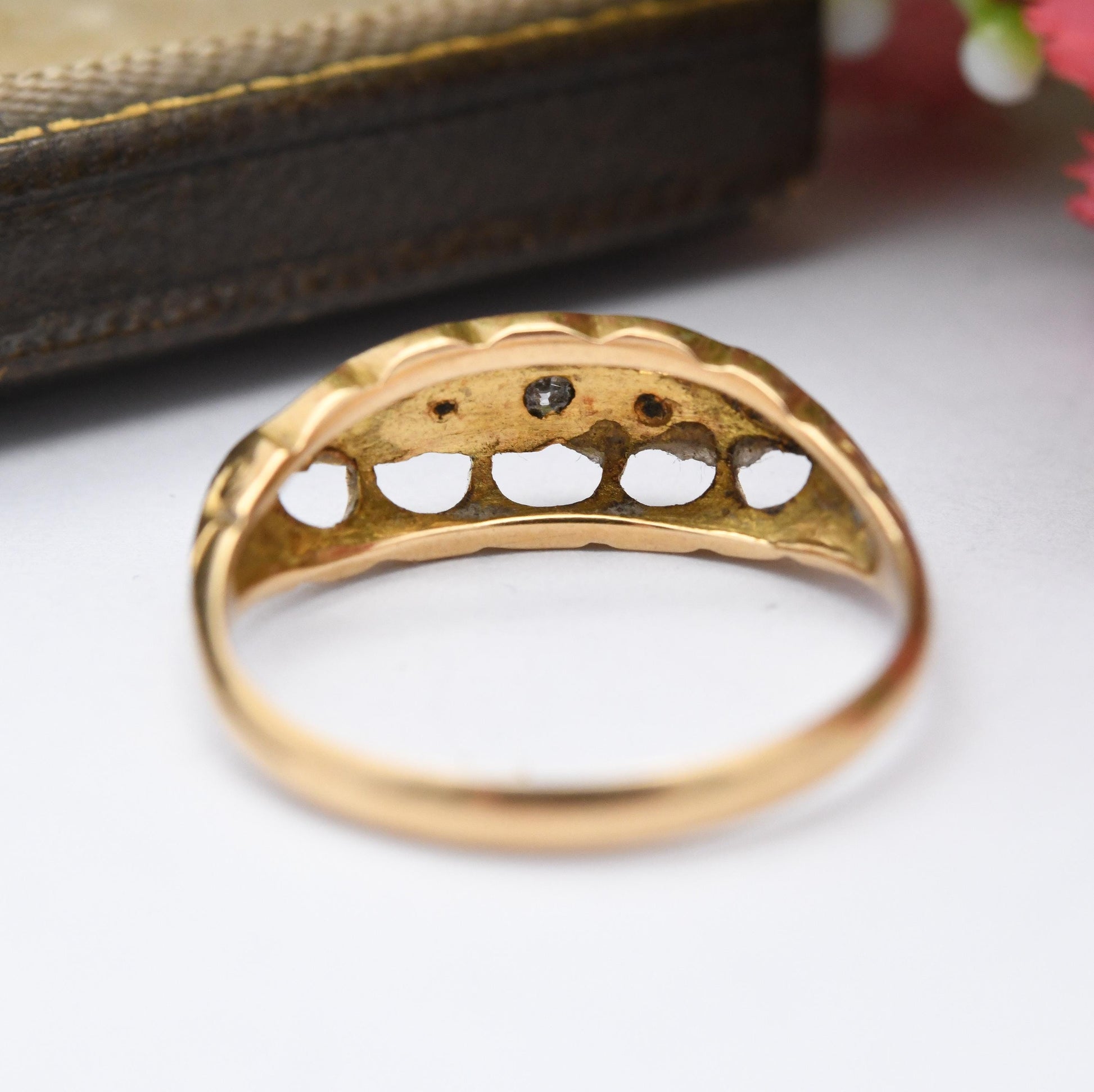 Antique 18ct Gold Old Cut Diamond Boat Ring 1917 - 20th Century Pretty Five Stone Ring Gift for Her | UK Size - N | US Size - 6 3/4