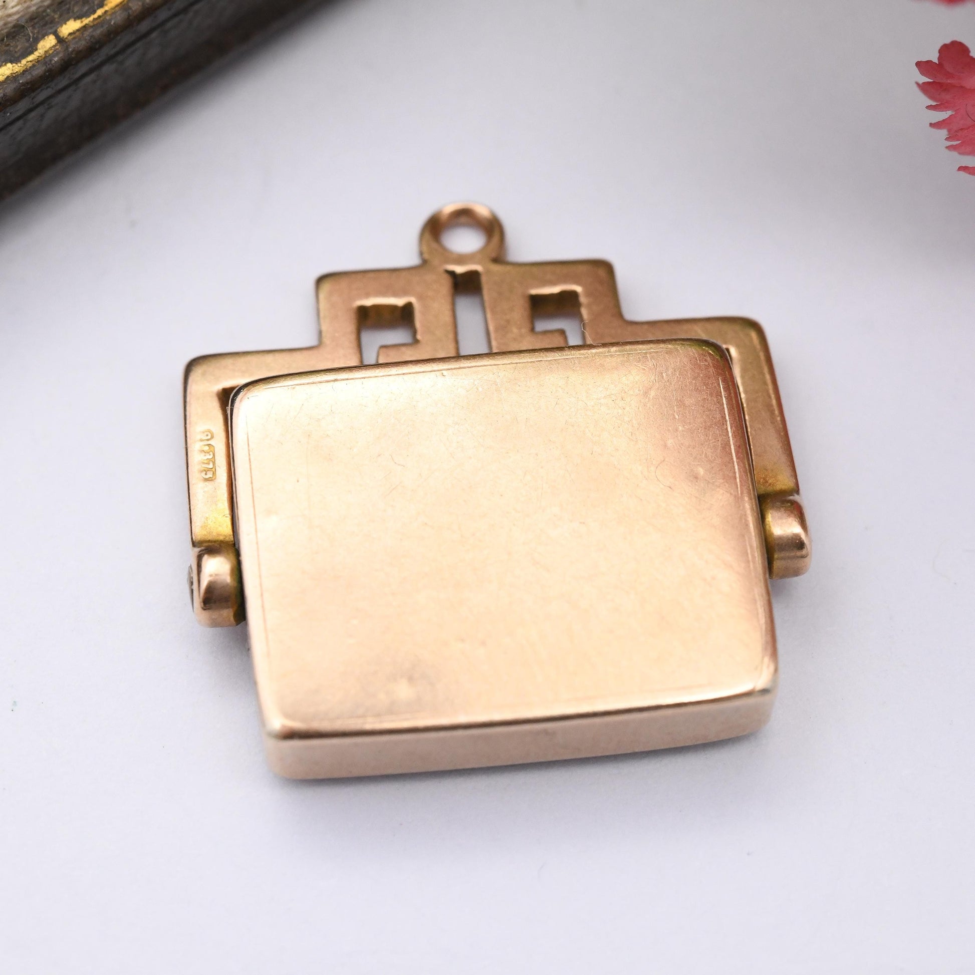 Antique 9ct Gold Carnelian Spinner Fob Pendant - Gemstone Watch Fob Charm Meander Greek Key Frame for Charm Necklace Stack Henry Williamson