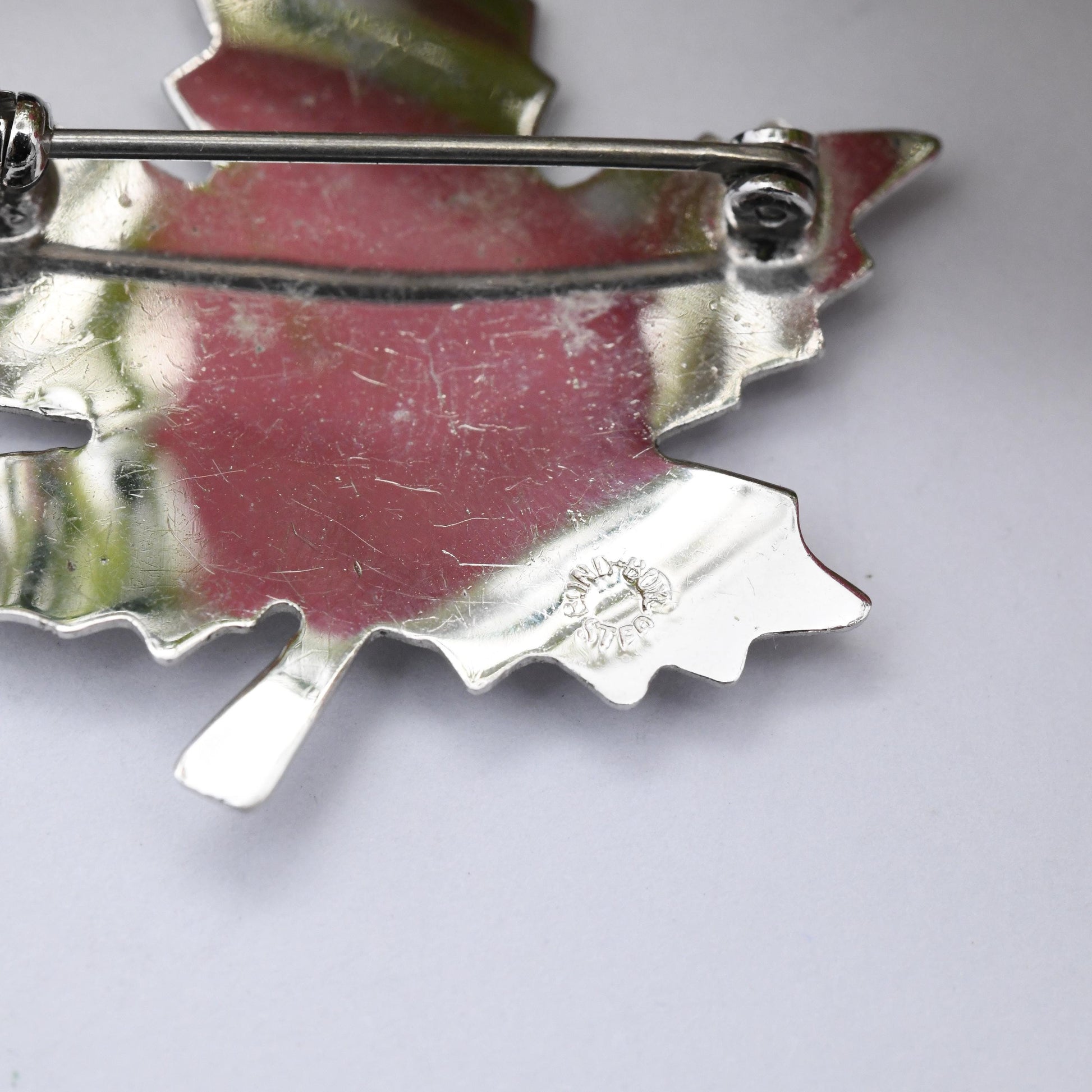 Vintage Bond Boyd Sterling Silver Canada Maple Leaf Brooch with White Enamel Trillium Flower - Silver Canadian Souvenir