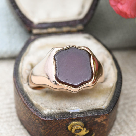 Antique 9ct Rose Gold Carnelian Shield Signet Ring 1904 Edwardian - Unisex Chunky Ring | Gift for Boyfriend | UK Size - Q | US Size - 8