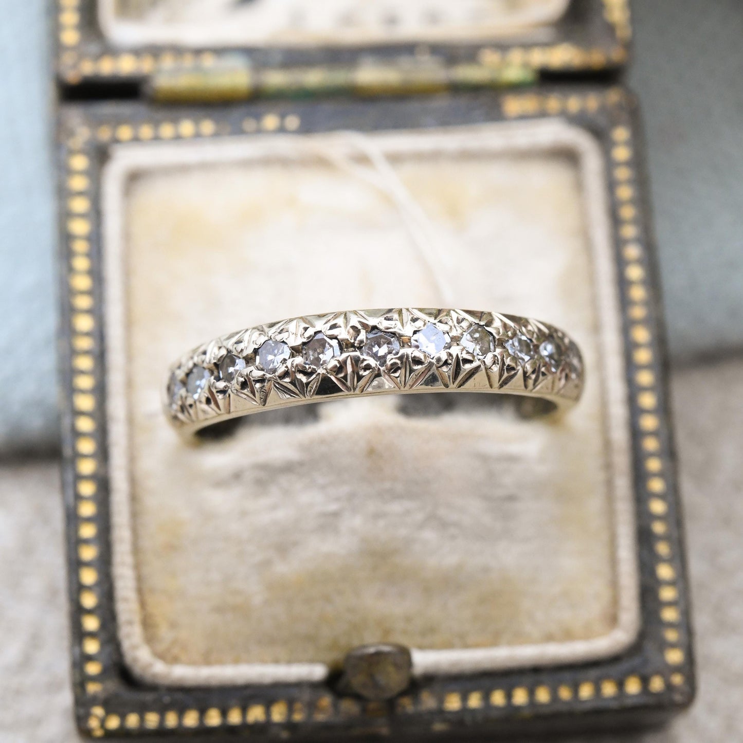 Vintage 9ct Gold Diamond Half Eternity Ring 1988 - Pretty Engagement Wedding Band Stacking Ring Jewellery Gift | UK Size - Q | US Size - 8