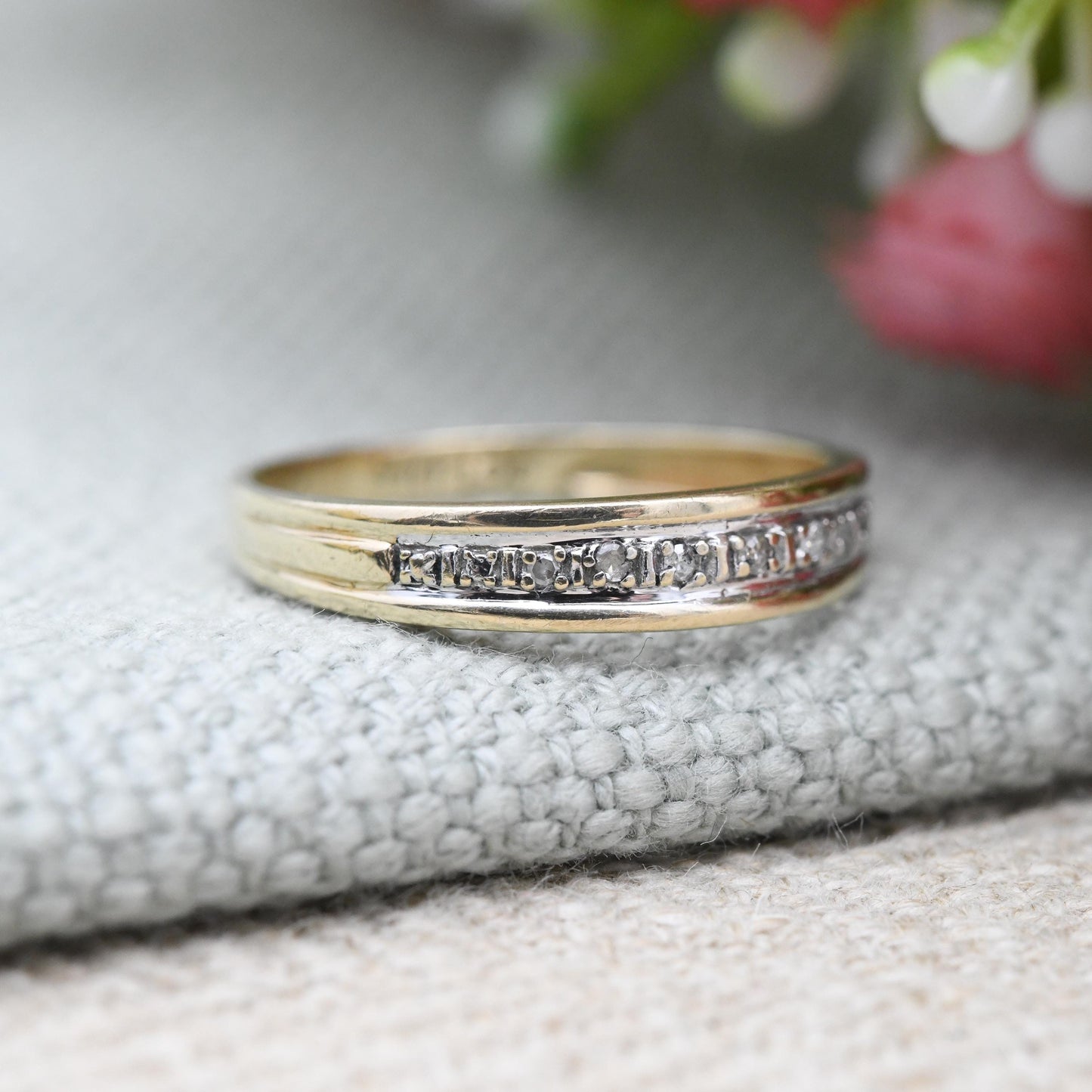 Vintage 9ct Gold Diamond Flush Half Eternity Ring - Pretty Engagement Wedding Band Small Stacking Ring | UK Size - K 1/2 | US Size - 5 1/2