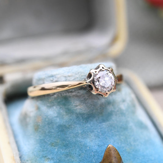 Vintage 9ct Gold Diamond Solitaire Ring 25 Points 0.25ct - Traditional Yellow Gold Engagement Ring Cathedral | UK Size - N | US Size - 6 3/4