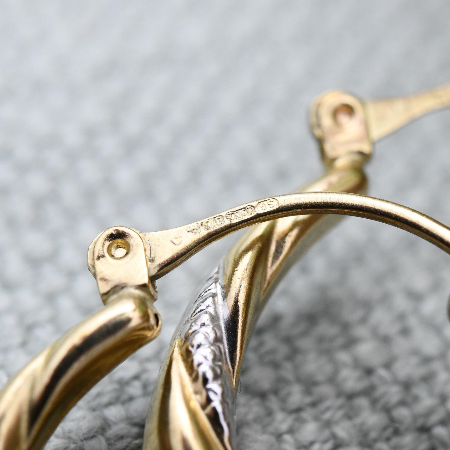 Vintage 9ct Gold Hoop Earrings Two-Tone Twist Design - Large Hollow Hoops | Yellow and White Gold | Pretty Gold Jewellery Gift for Her