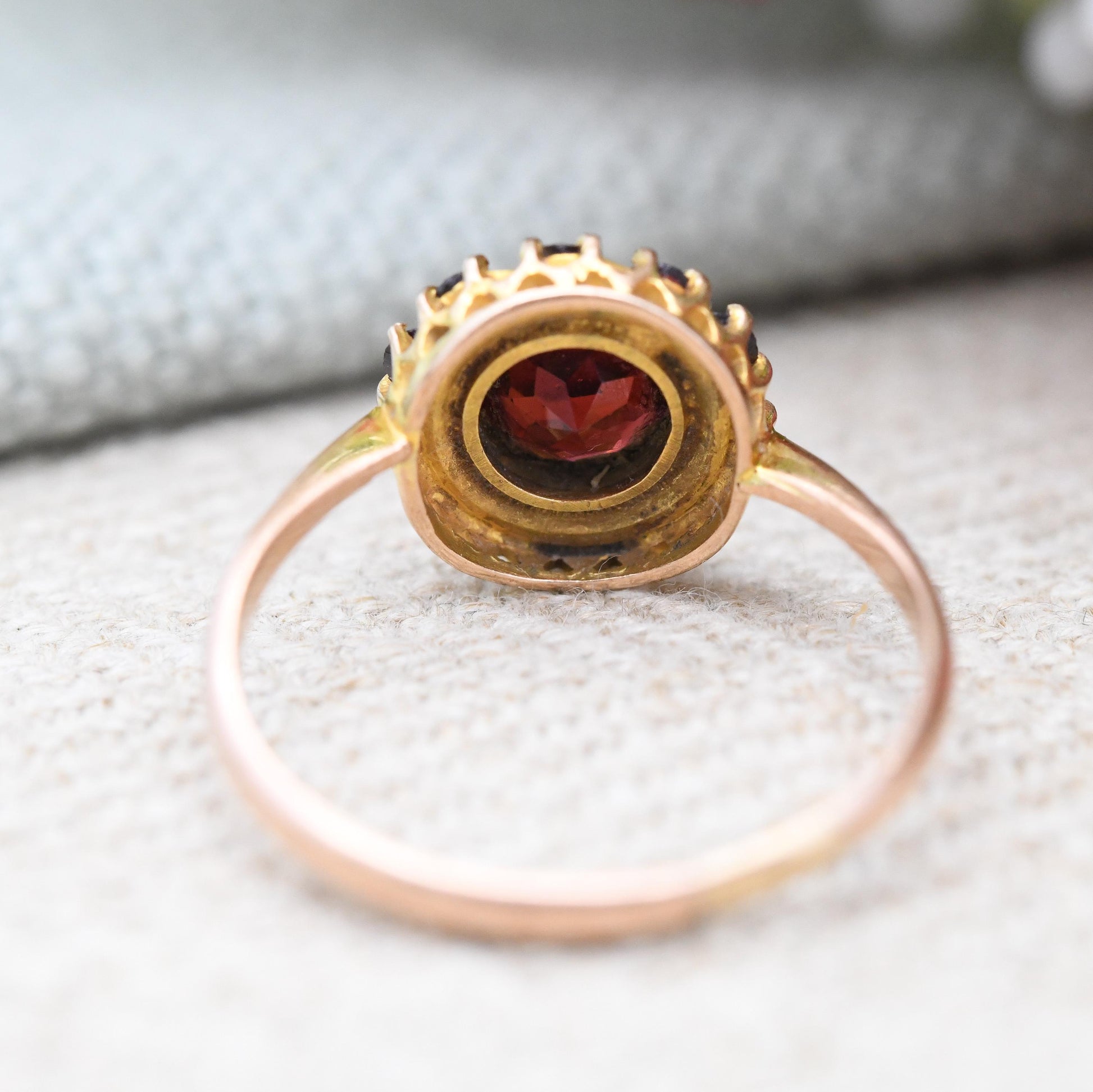Antique 9ct Gold Garnet Cluster Ring 1925 - Art Deco Era Large Red Gemstone Halo Gift for Her Chester Hallmarks | UK Size - M | US Size - 6