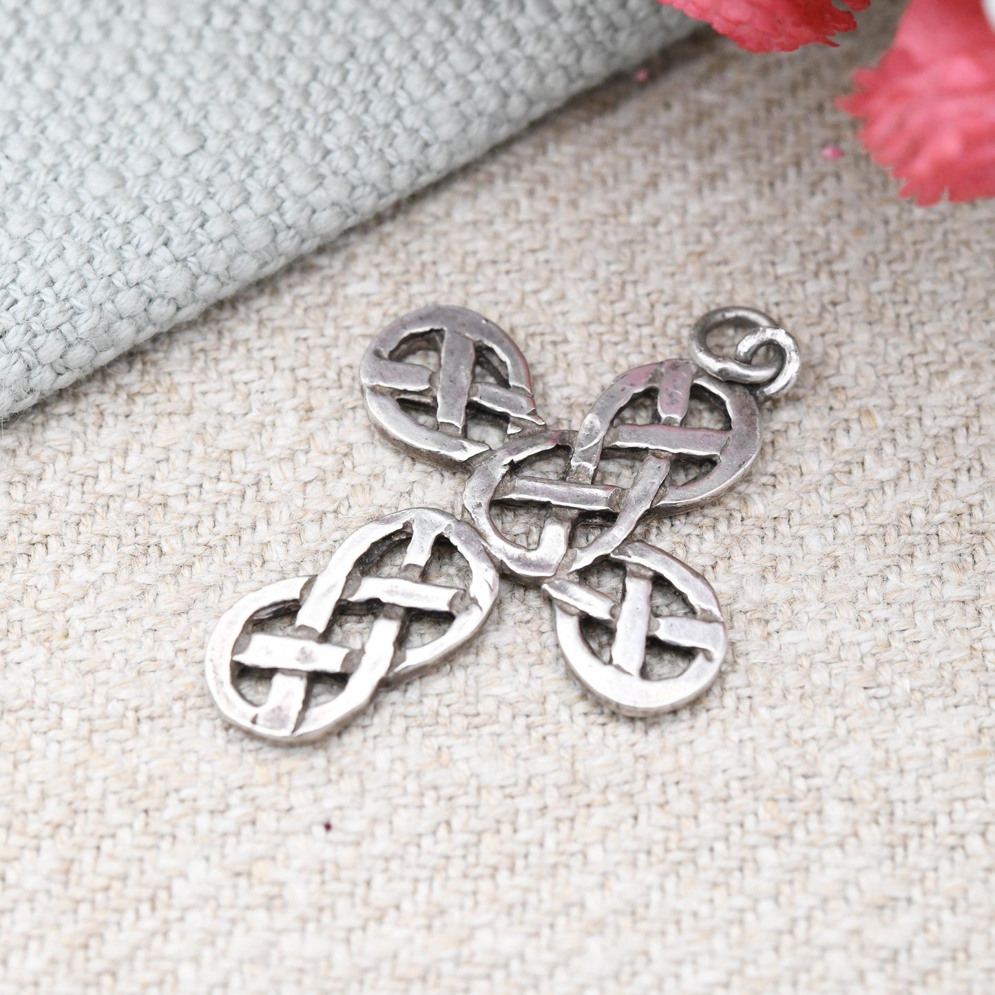 Vintage Sterling Silver Celtic Cross Pendant with Openwork Knot Design - Celtic Twist Vintage Religious Jewellery Gift