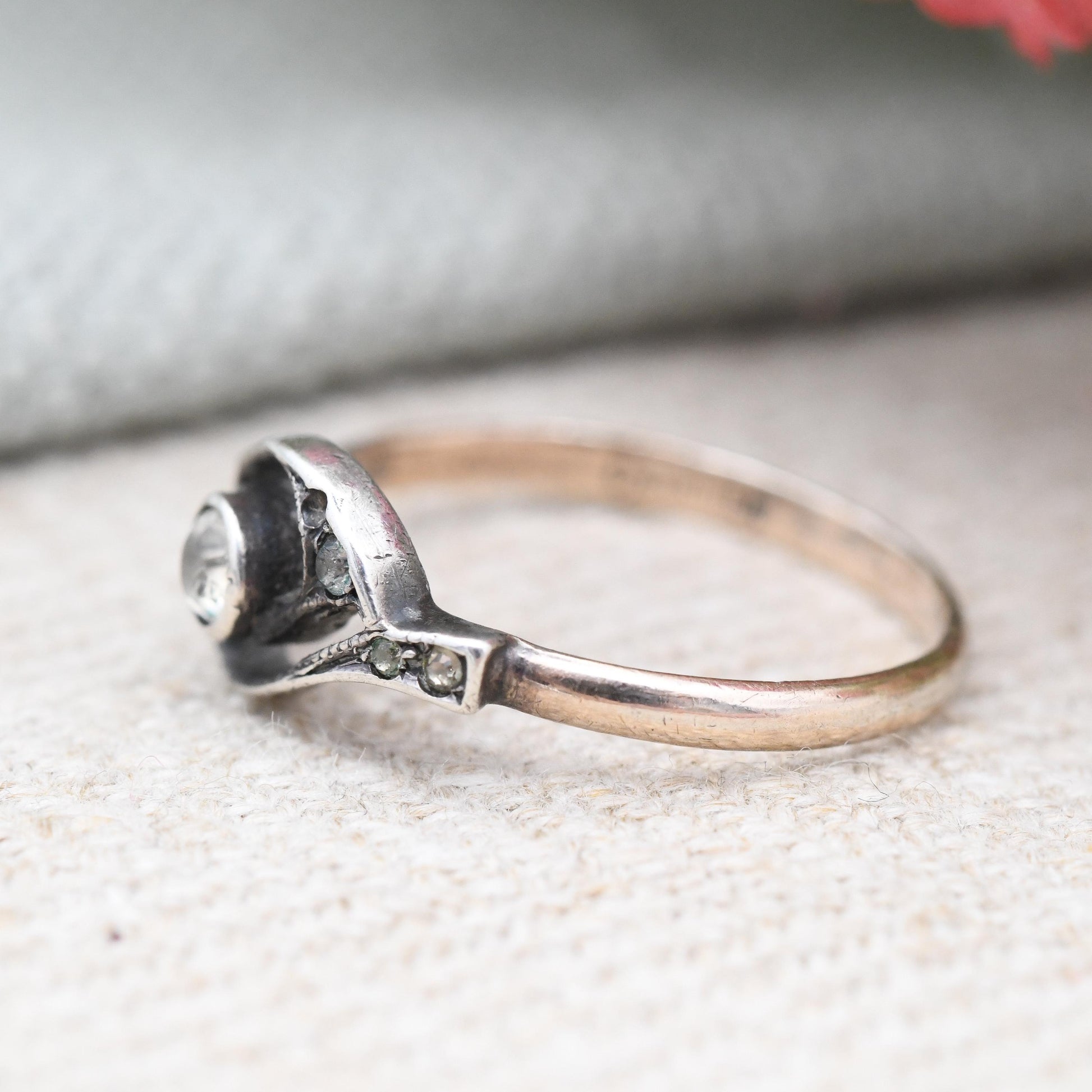 Antique Astron Charnier Rolled Gold Ring with Clear Paste - French Jewellery Designer Pretty Twist Ring Gift | UK Size - N | US Size - 6 3/4