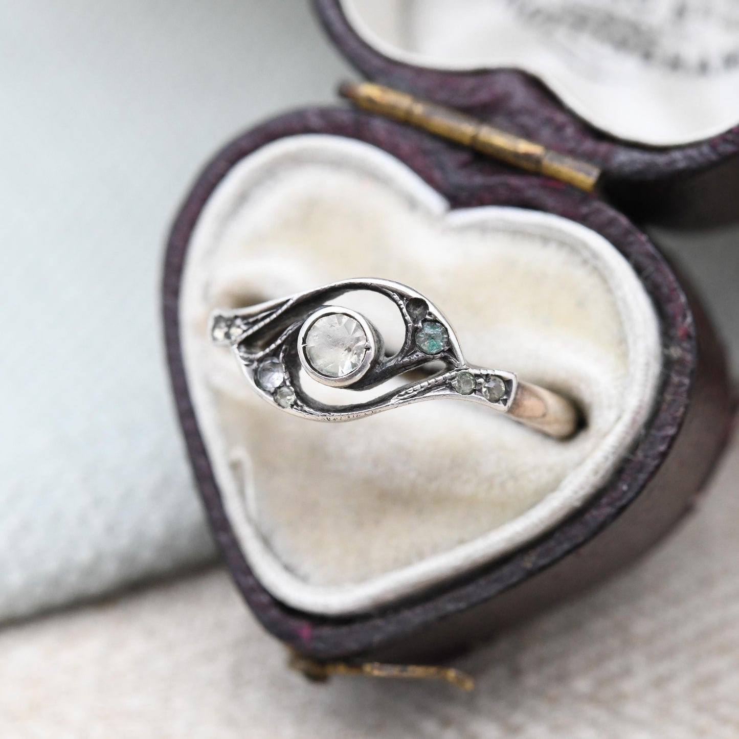 Antique Astron Charnier Rolled Gold Ring with Clear Paste - French Jewellery Designer Pretty Twist Ring Gift | UK Size - N | US Size - 6 3/4