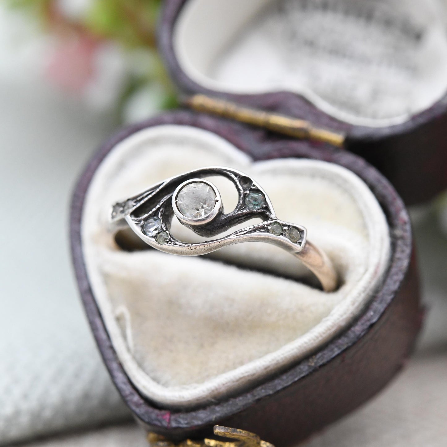 Antique Astron Charnier Rolled Gold Ring with Clear Paste - French Jewellery Designer Pretty Twist Ring Gift | UK Size - N | US Size - 6 3/4