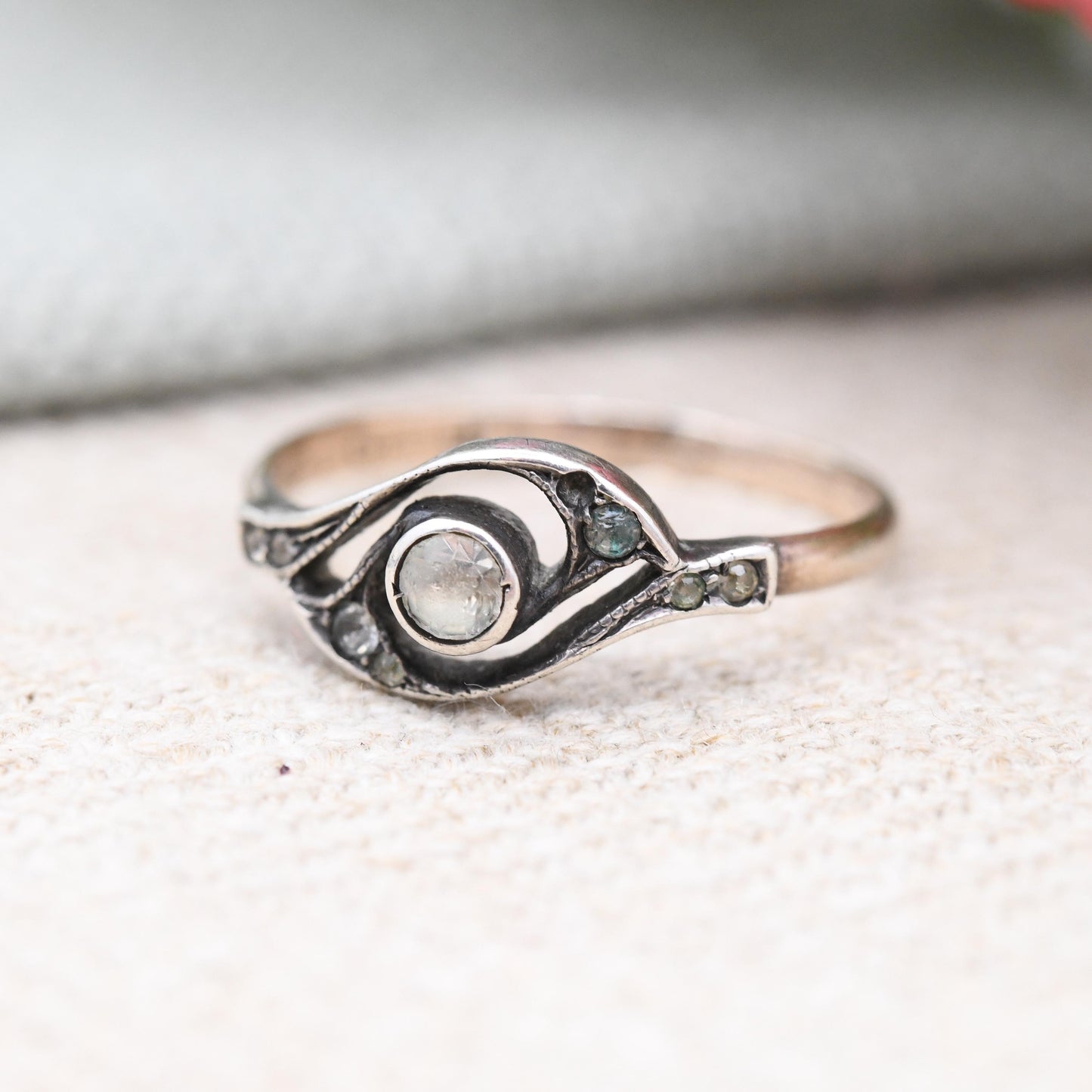 Antique Astron Charnier Rolled Gold Ring with Clear Paste - French Jewellery Designer Pretty Twist Ring Gift | UK Size - N | US Size - 6 3/4