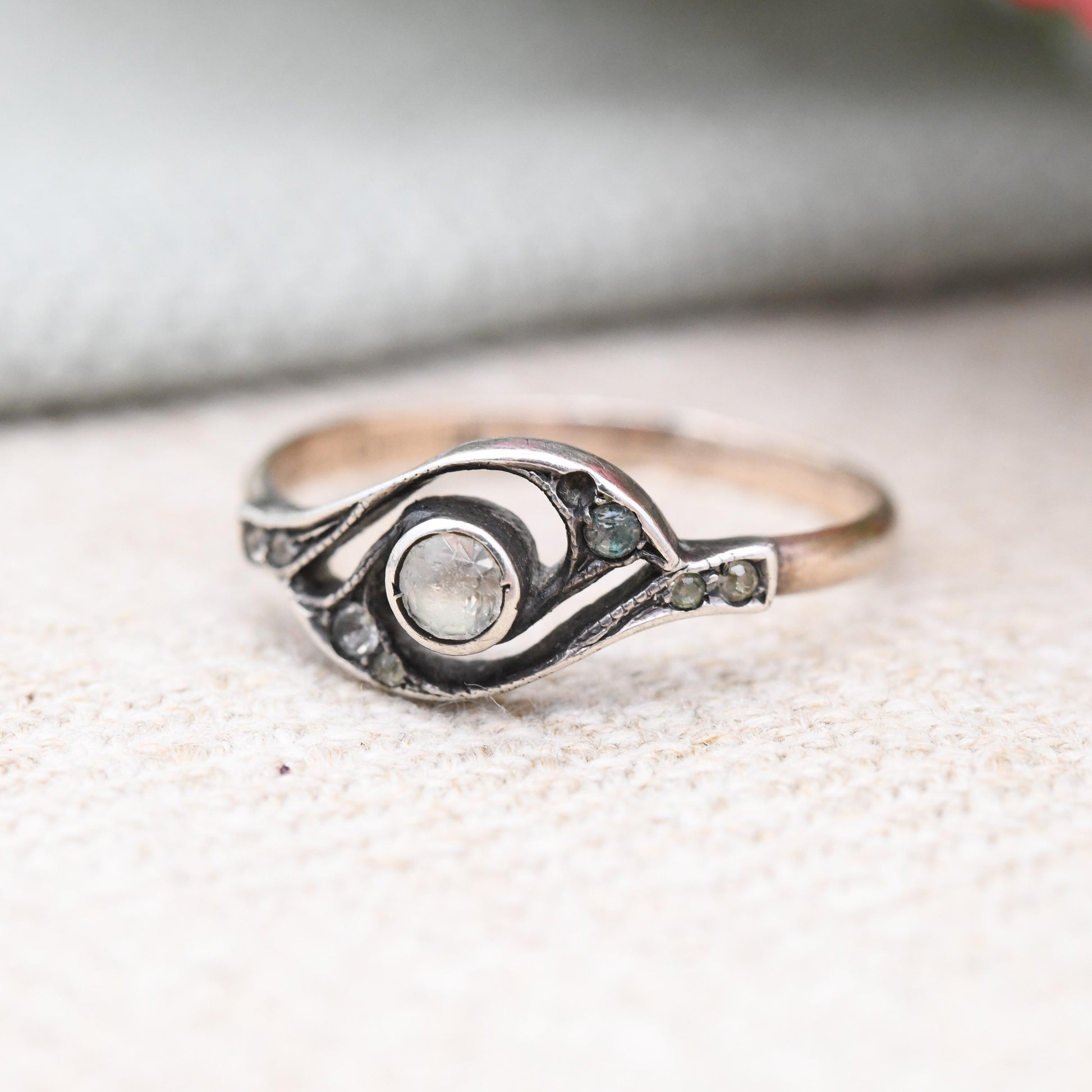 Antique Astron Charnier Rolled Gold Ring with Clear Paste - French Jewellery Designer Pretty Twist Ring Gift | UK Size - N | US Size - 6 3/4