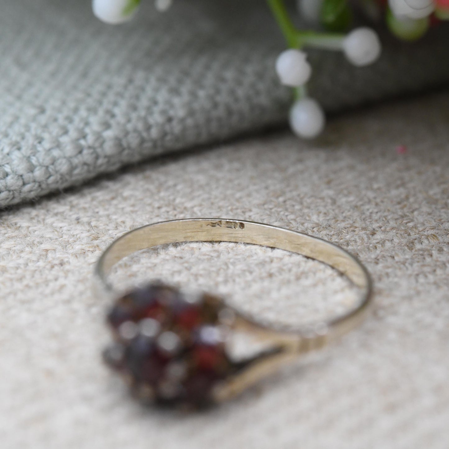 Vintage Sterling Silver Garnet Cluster Flower Ring - Pretty Mid-Century Statement Red Gemstone Cocktail Ring | UK Size - P 1/2 | US Size - 8