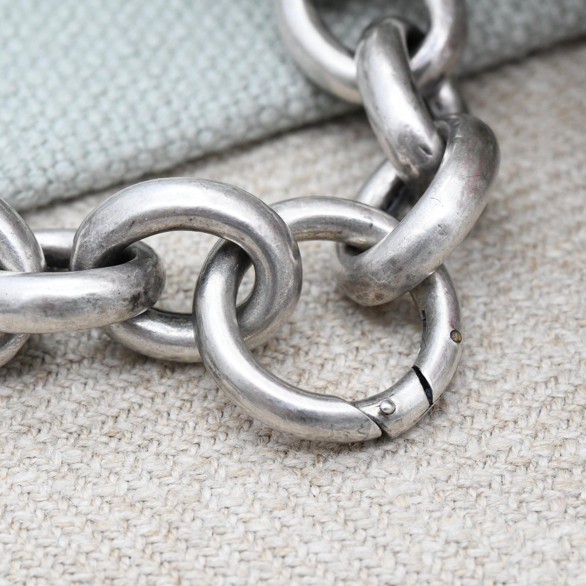 Antique Victorian Silver Cable Link Bracelet - Large Chunky Chain Bracelet Hollow Silver Oversized Spring Ring Clasp | Length 22.5cm