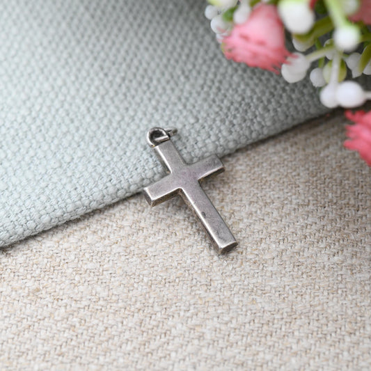 Vintage Sterling Silver Cross Pendant - Sweet Christening Jewellery Gift Present Christian Charm for Necklace Hollow Silver Plain Cross