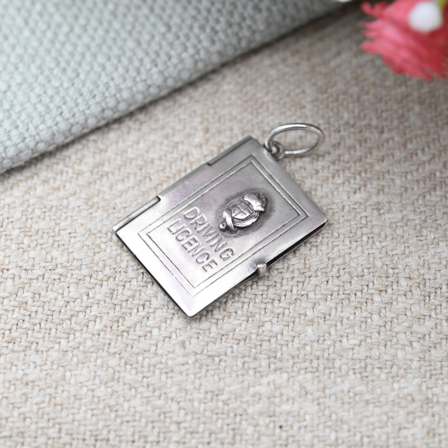 Vintage Sterling Silver Opening Driving License Charm Pendant - With Driving Log Book to the Inside Opening Book Travel Paper Charm Bracelet