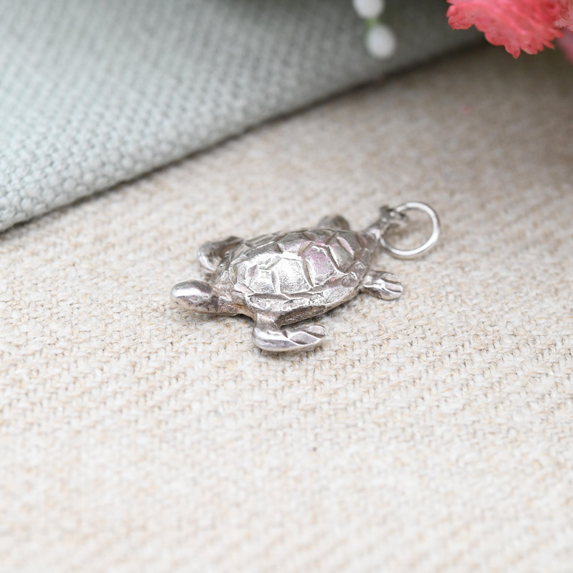 Vintage Sterling Silver Turtle Charm Pendant - Shell Tortoise Necklace Detailed Sea Animal Ocean Nature Lover Charm Bracelet Wildlife Gift
