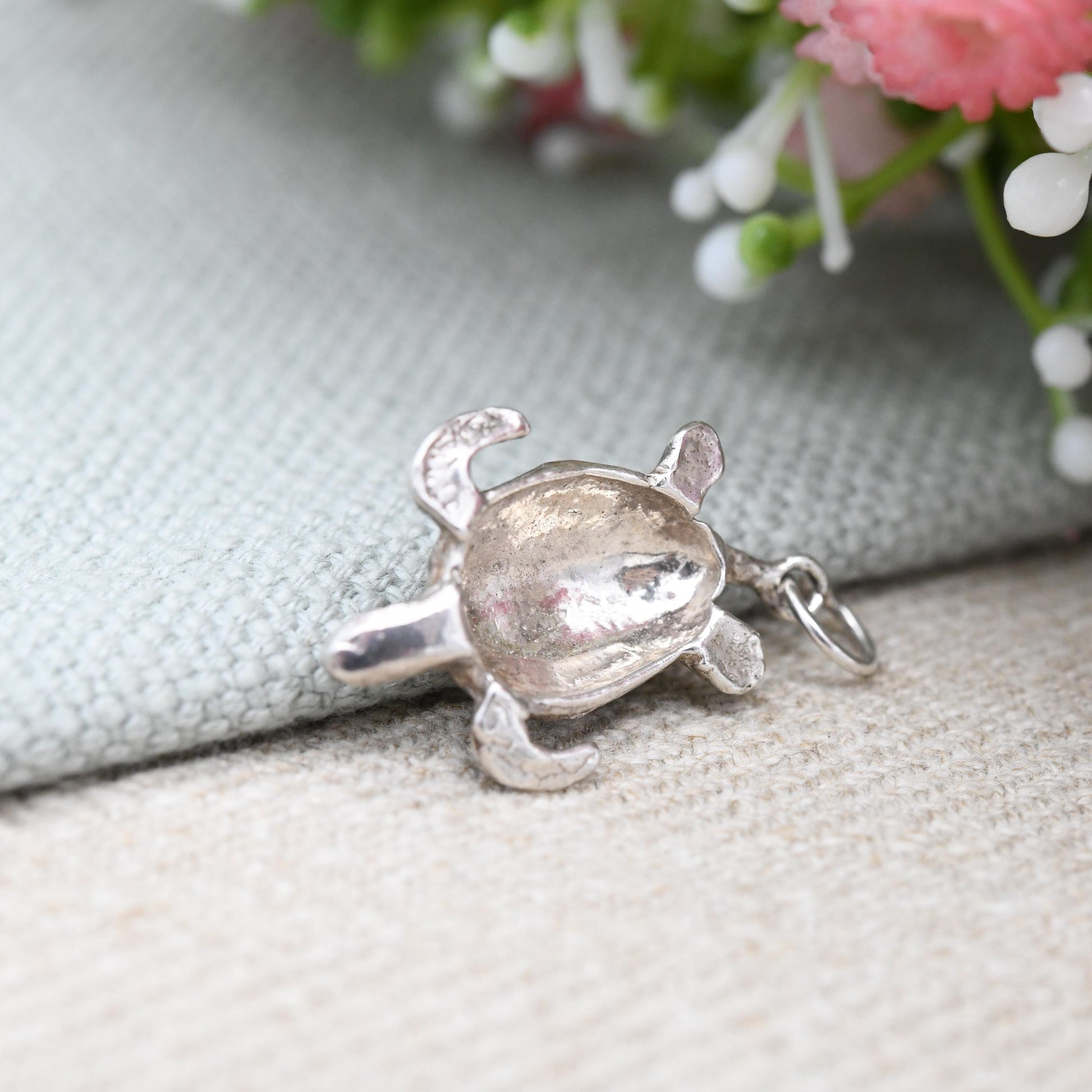Vintage Sterling Silver Turtle Charm Pendant - Shell Tortoise Necklace Detailed Sea Animal Ocean Nature Lover Charm Bracelet Wildlife Gift