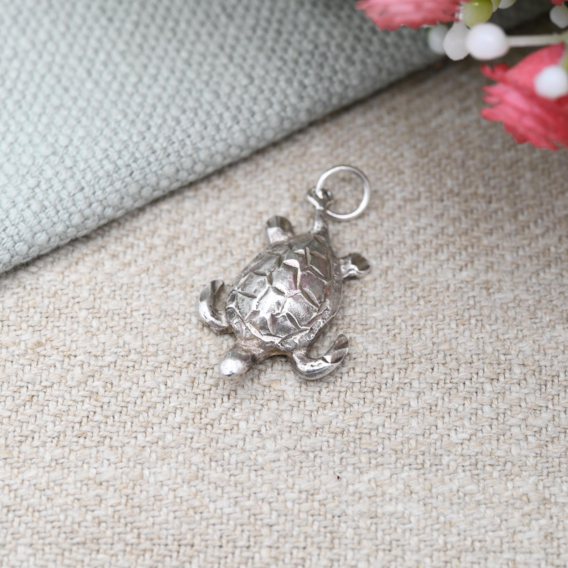 Vintage Sterling Silver Turtle Charm Pendant - Shell Tortoise Necklace Detailed Sea Animal Ocean Nature Lover Charm Bracelet Wildlife Gift