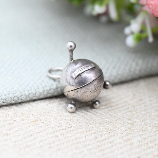 Vintage Sterling Silver Opening Sputnik Charm Pendant with Laika Dog Inside - Rare Satellite Soviet Union Space Age Articulated for Bracelet