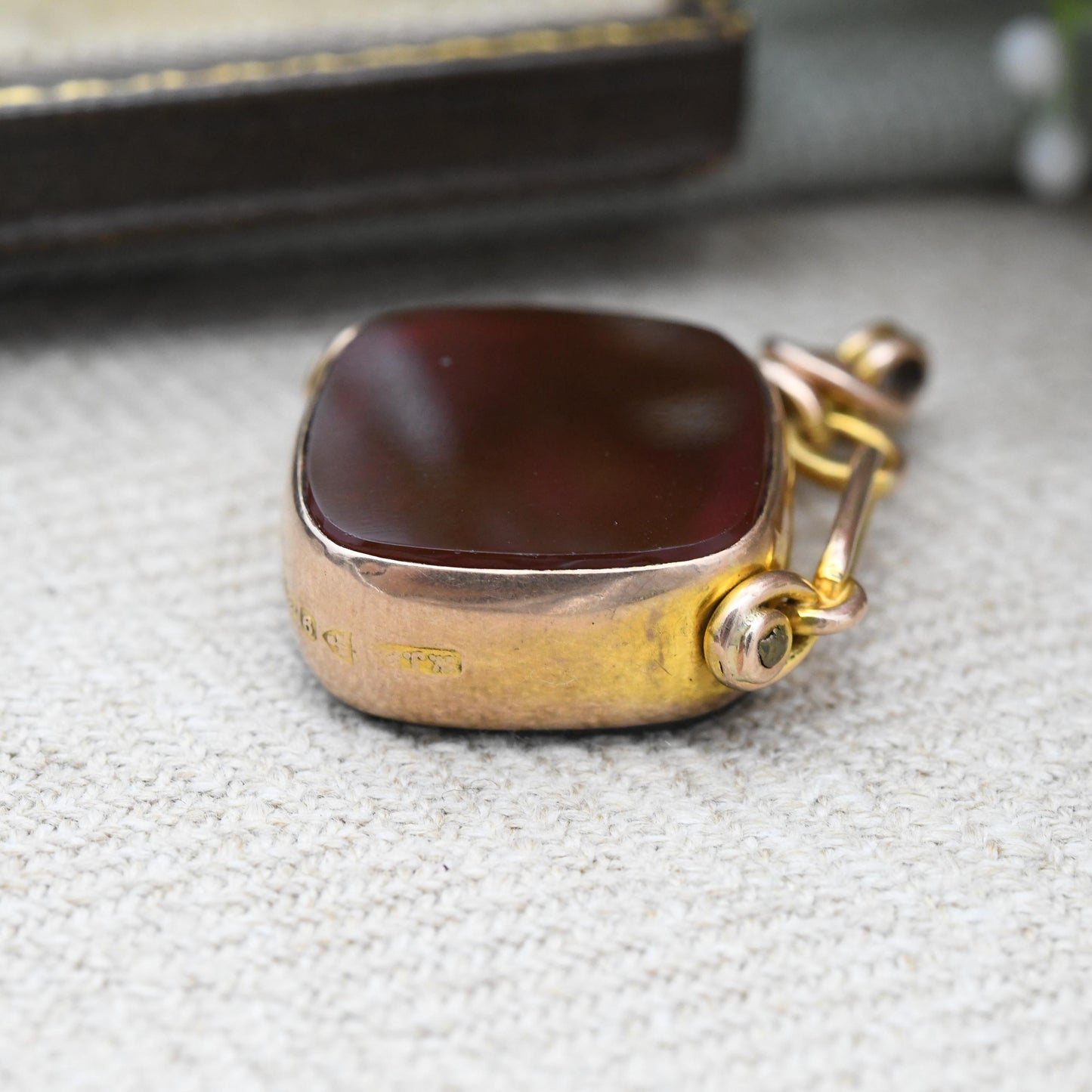 Antique 9ct Gold Spinner Fob Pendant 1910 by William John Pellow WJP - Carnelian and Bloodstone Gemstone Watch Fob for Charm Necklace Stack
