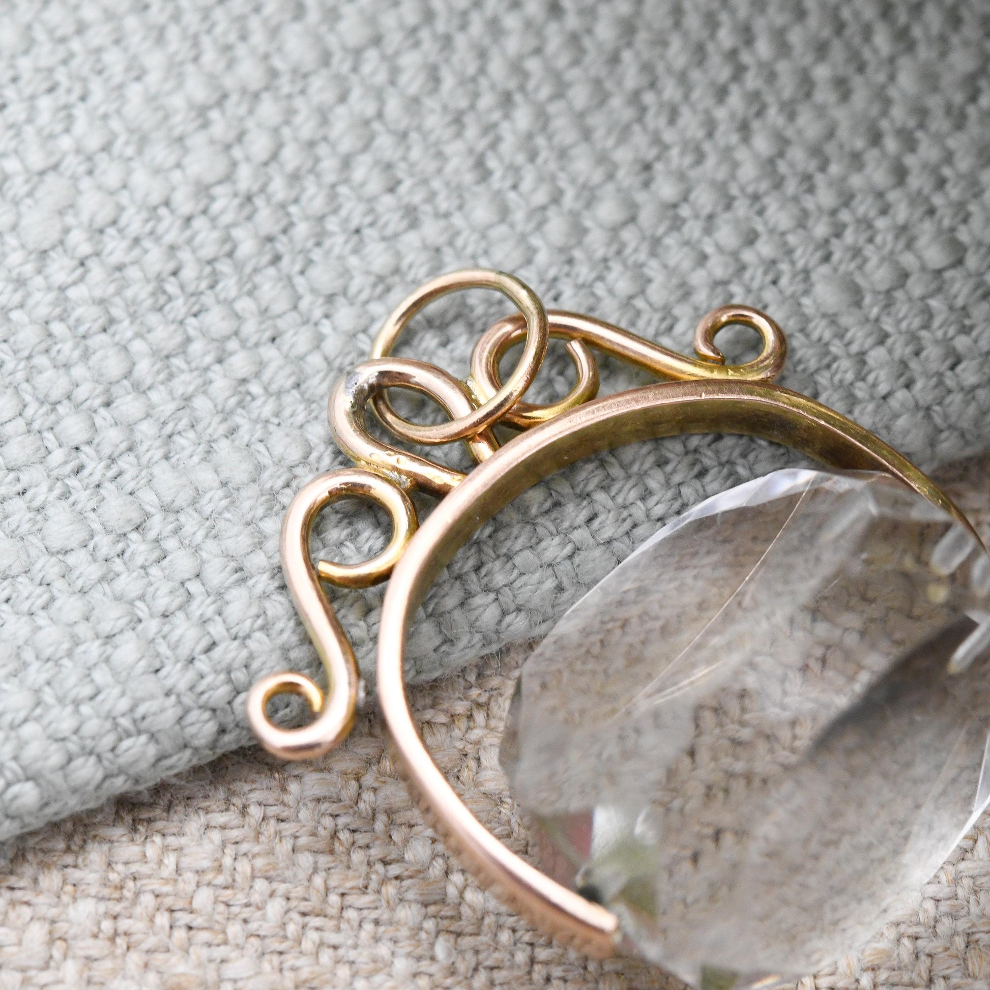 Antique 9ct Gold Spinner Fob with Large Clear Stone - Faceted Stone Watch Fob Pendant Ornate Scrolling Design Jewellery Large Charm Gift