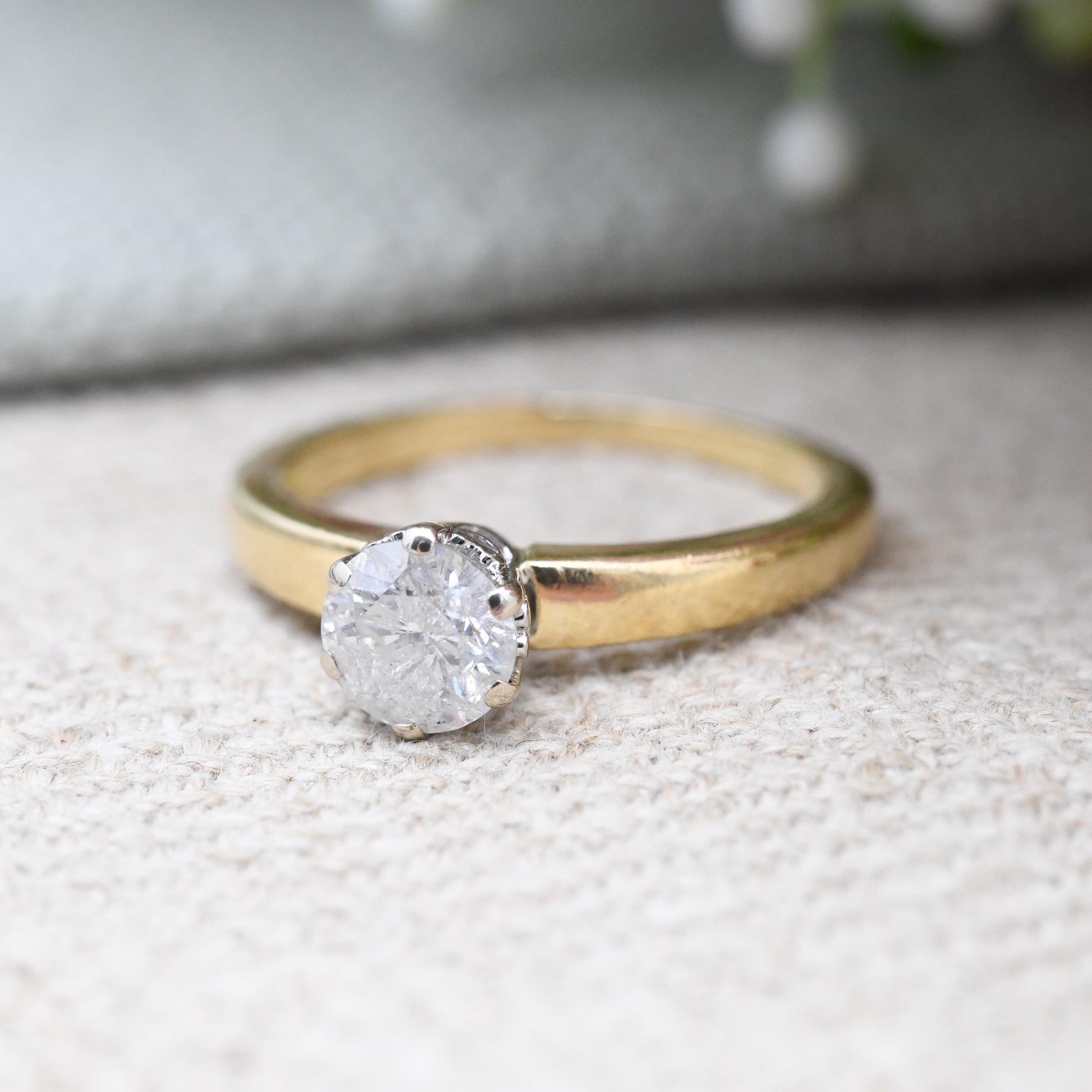 Vintage 18ct Gold Milky Diamond Solitaire Ring c 0.75 Carat - Large Stone Solitaire Engagement Yellow Gold | UK Size - K 1/2 US Size - 5 1/2