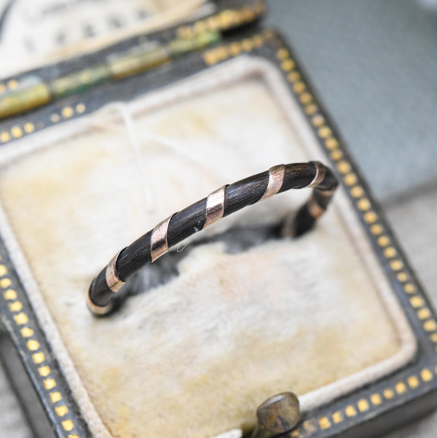 Antique Victorian Elephant Hair Ring 9ct Rose Gold Spiral Band - Gold Wrapped Elephant Tail Jewellery | UK Size - O 1/2 | US Size - 7 1/2